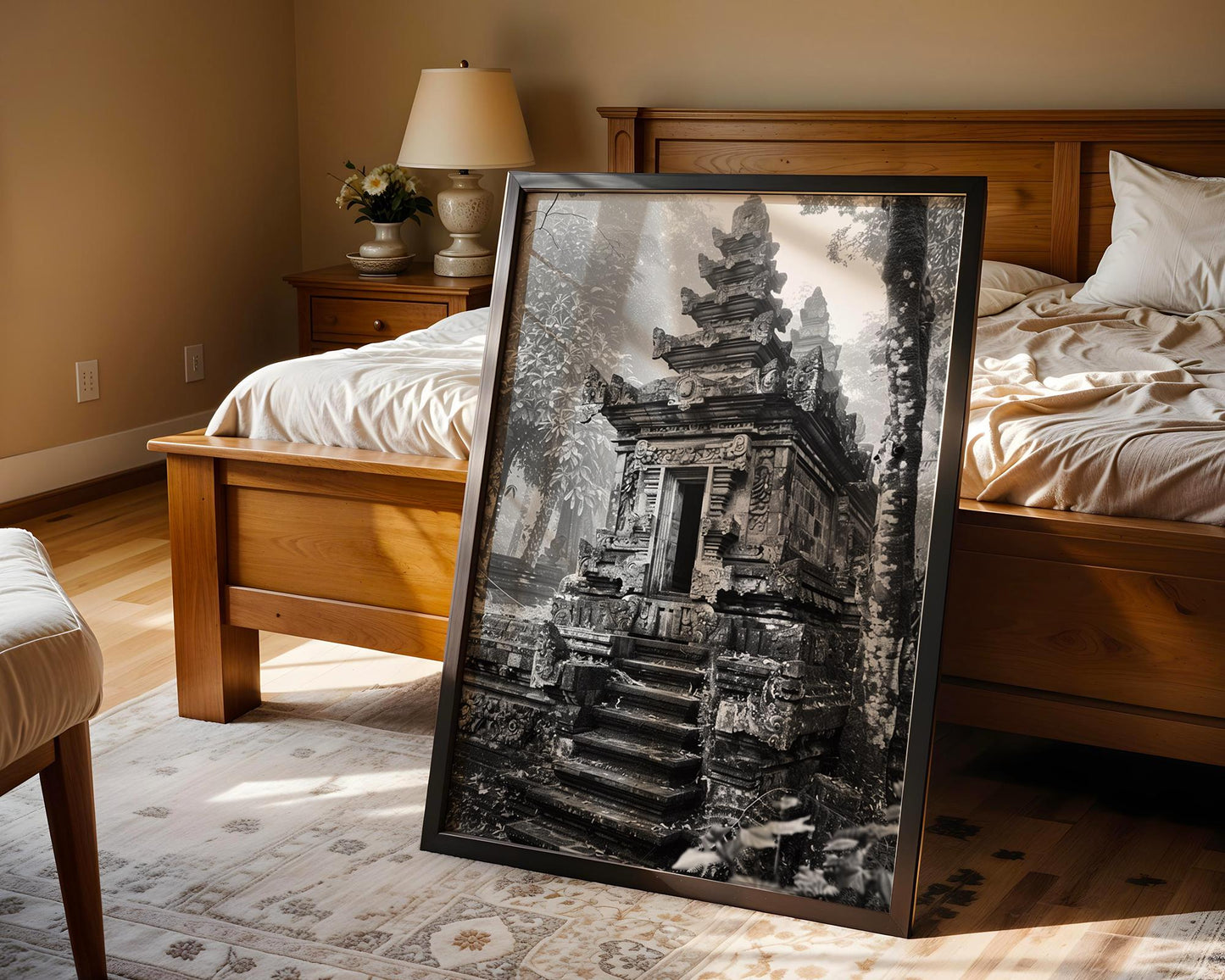 World Landmark | Balinese Temple Gate Photography Print | Black and White Ancient Architecture Wall Art