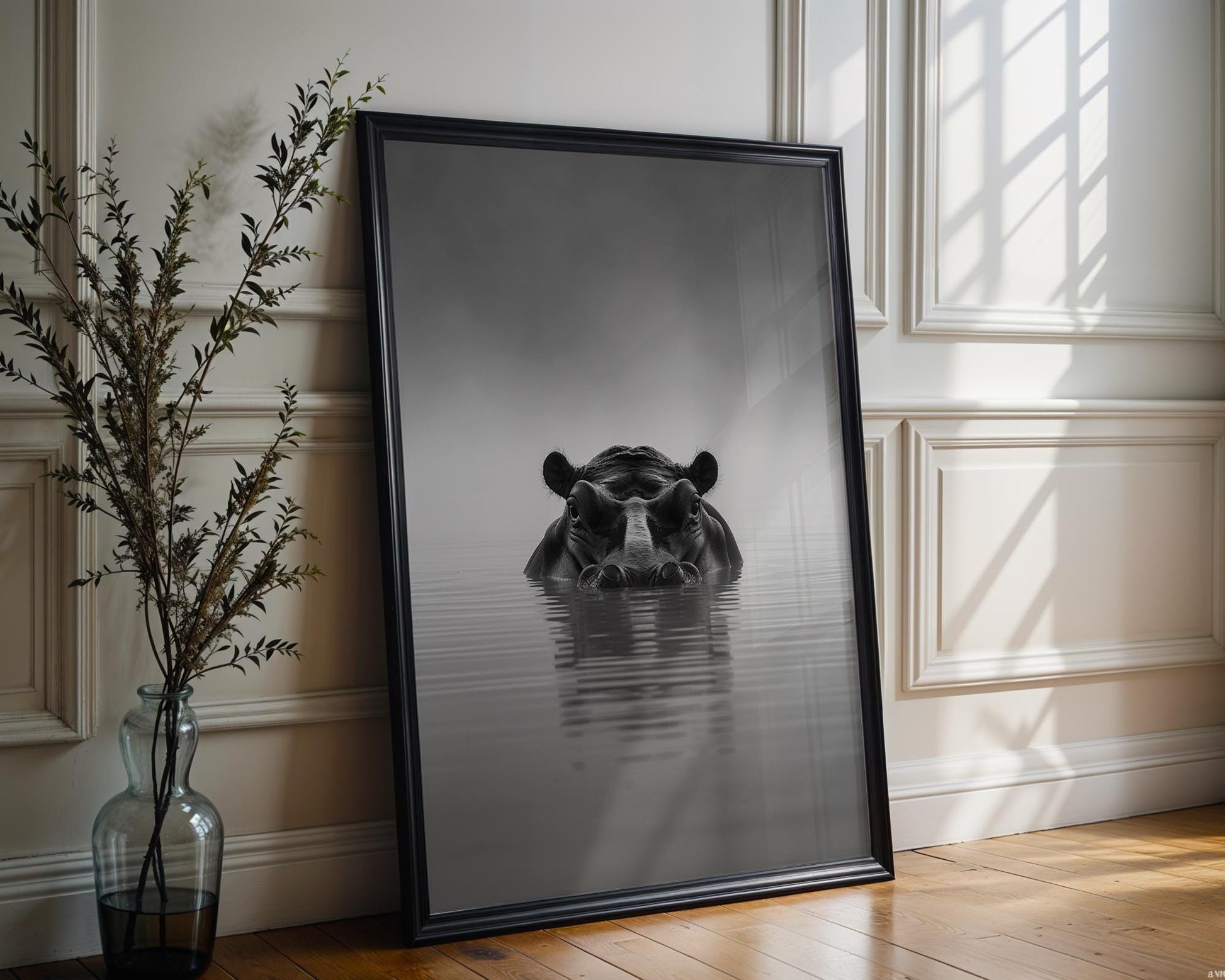 Wildlife Poster | Hippo Print | Black & White Minimalist Photography wall art print, minimalist black and white poster, modern Scandinavian wall decor, Monohaus