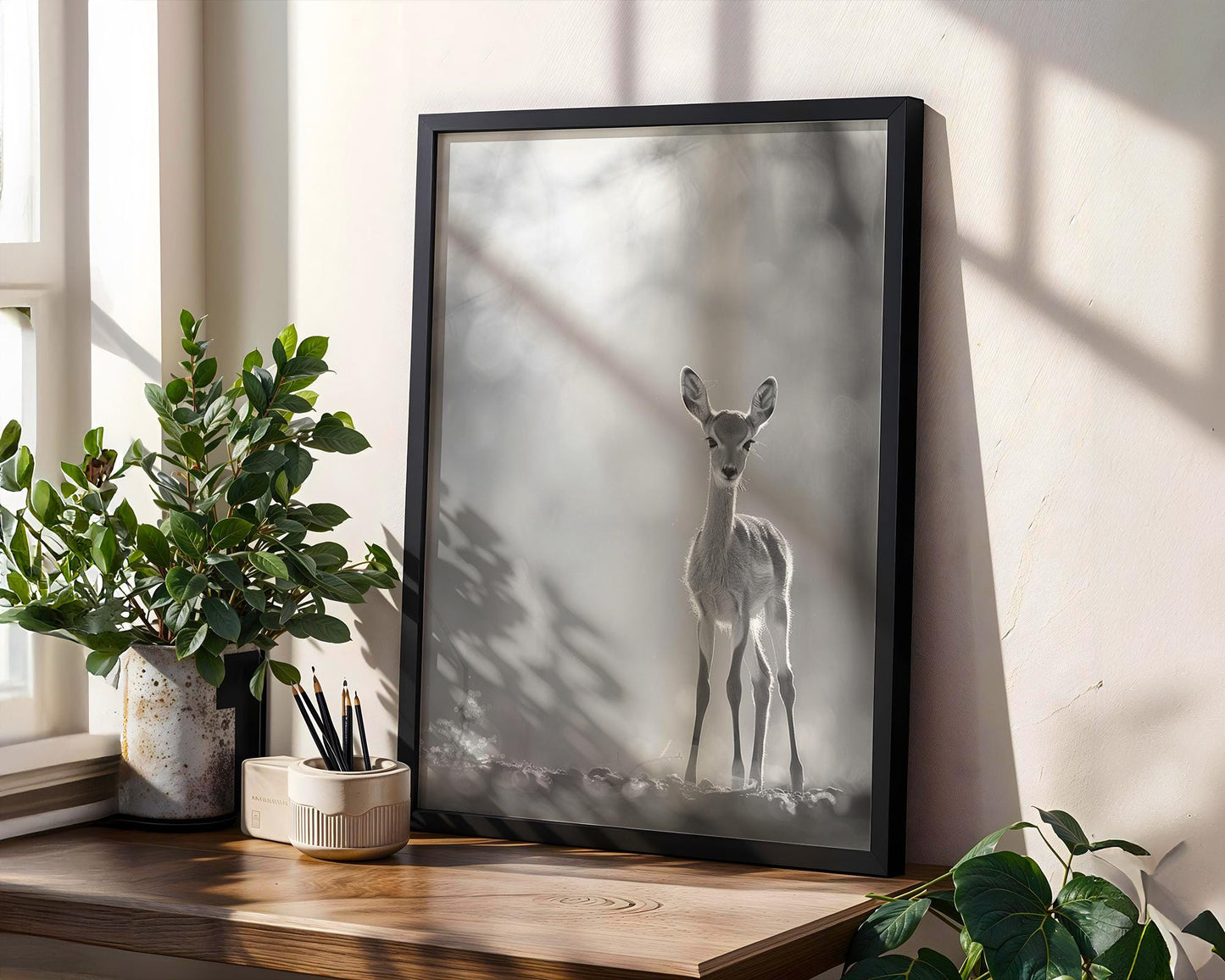 Wildlife Poster | Black & White Fawn Art Print | Minimalist Scandinavian Decor wall art print, minimalist black and white poster, modern Scandinavian wall decor, Monohaus