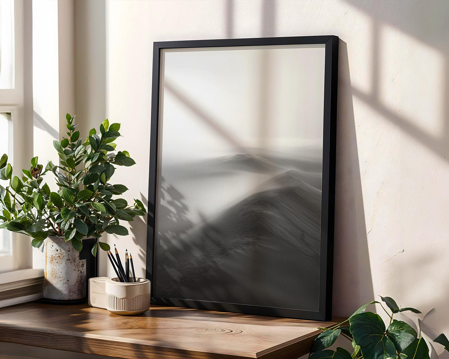 Botanical Photo | Minimalist Black and White Sand Dunes Print | Moody Desert Photography wall art print, minimalist black and white poster, modern Scandinavian wall decor, Monohaus