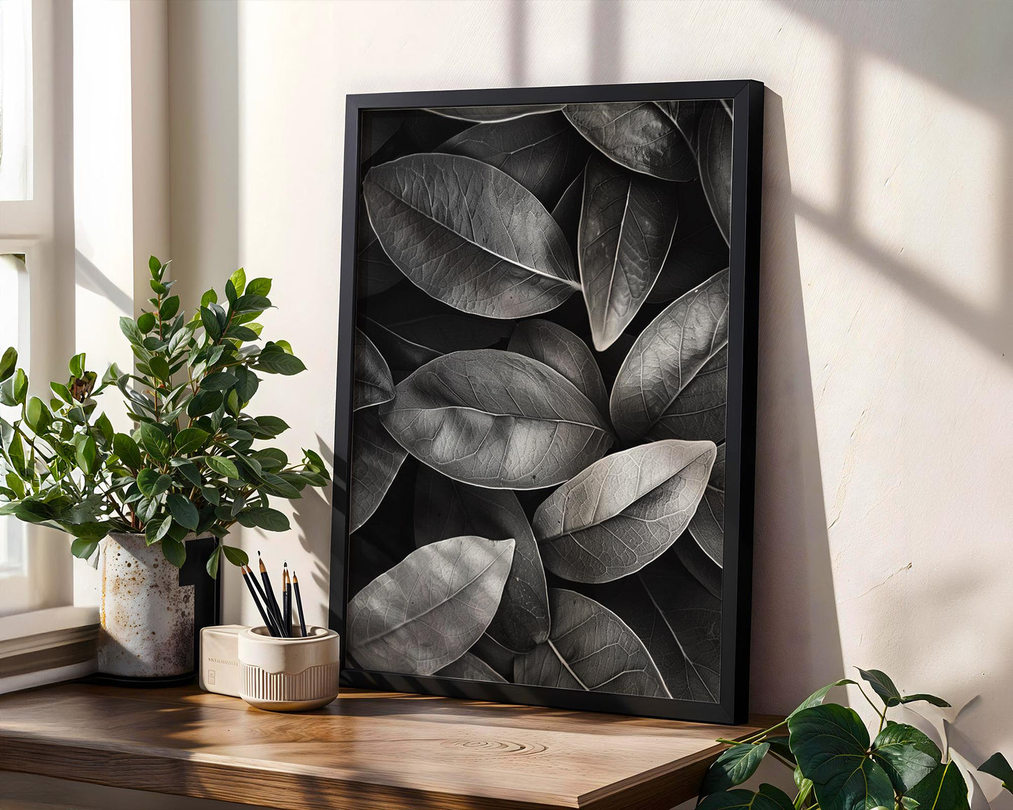 Botanical Photo | Abstract Leaf Macro Photography Print | Black & White Minimal abstract wall art print, geometric minimalist poster, modern Scandinavian decor, Monohaus