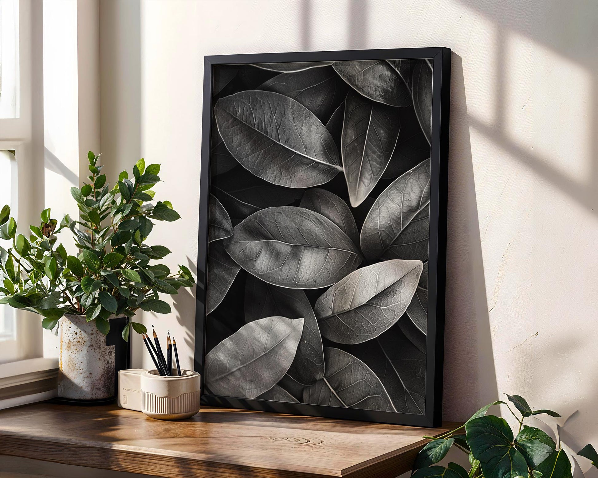 Botanical Photo | Abstract Leaf Macro Photography Print | Black & White Minimal abstract wall art print, geometric minimalist poster, modern Scandinavian decor, Monohaus