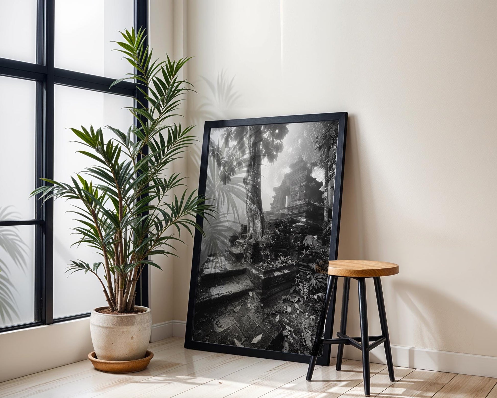 World Landmark | Ta Prohm Temple Print | Angkor, Cambodia Black & White Photography wall art print, minimalist black and white poster, modern Scandinavian wall decor, Monohaus