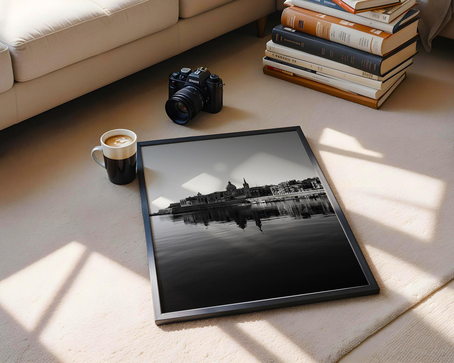 World Landmark | Valletta Harbor Print | Black & White Malta Cityscape Photography wall art print, black and white architectural poster, minimalist modern Scandinavian wall decor, Monohaus