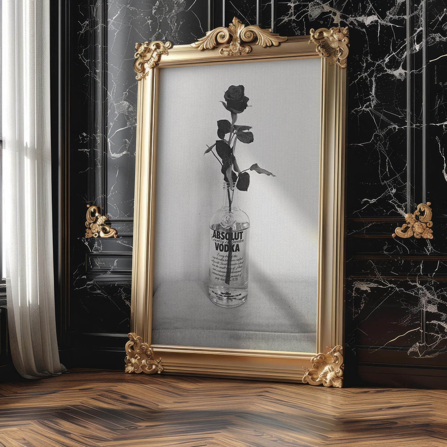 Designer Wall Art | Monochrome Rose Print | Black and White Still Life Photography wall art print, minimalist black and white poster, modern Scandinavian wall decor, Monohaus