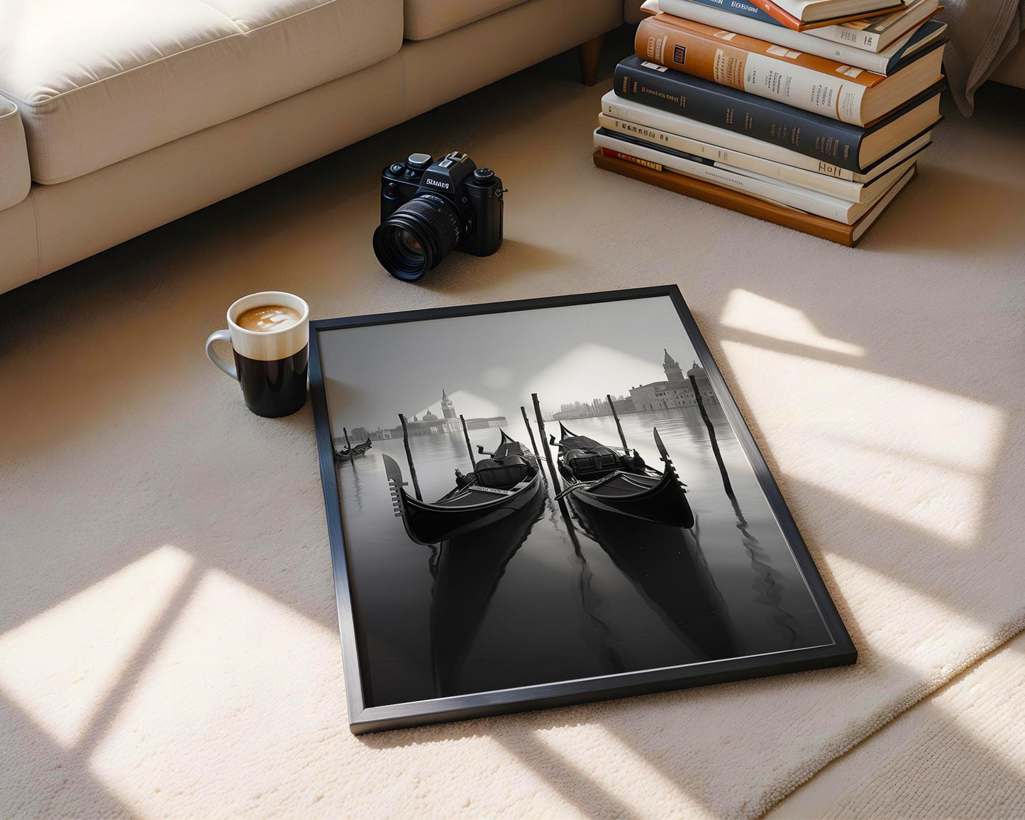 World Landmark | Venice Gondolas Print | Black and White Italian Wall Art wall art print, minimalist black and white poster, modern Scandinavian wall decor, Monohaus