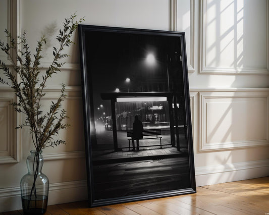 Urban Photography | Minimalist Bus Stop Photography Print | Moody Black and White Wall Art black and white photo print, minimalist monochrome wall art poster for modern interiors, Monohaus