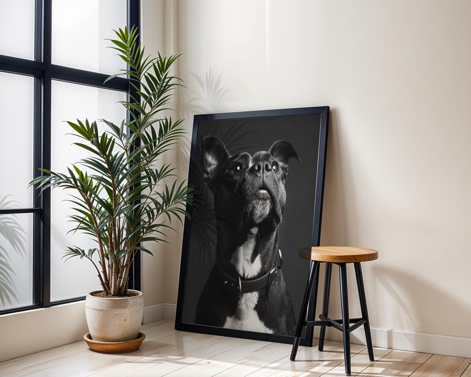 Dog Photography Pit Bull Puppy Photo Print | Whimsical Pet Poster, Modern Farmhouse Art wall art print, minimalist black and white poster, modern Scandinavian wall decor, Monohaus