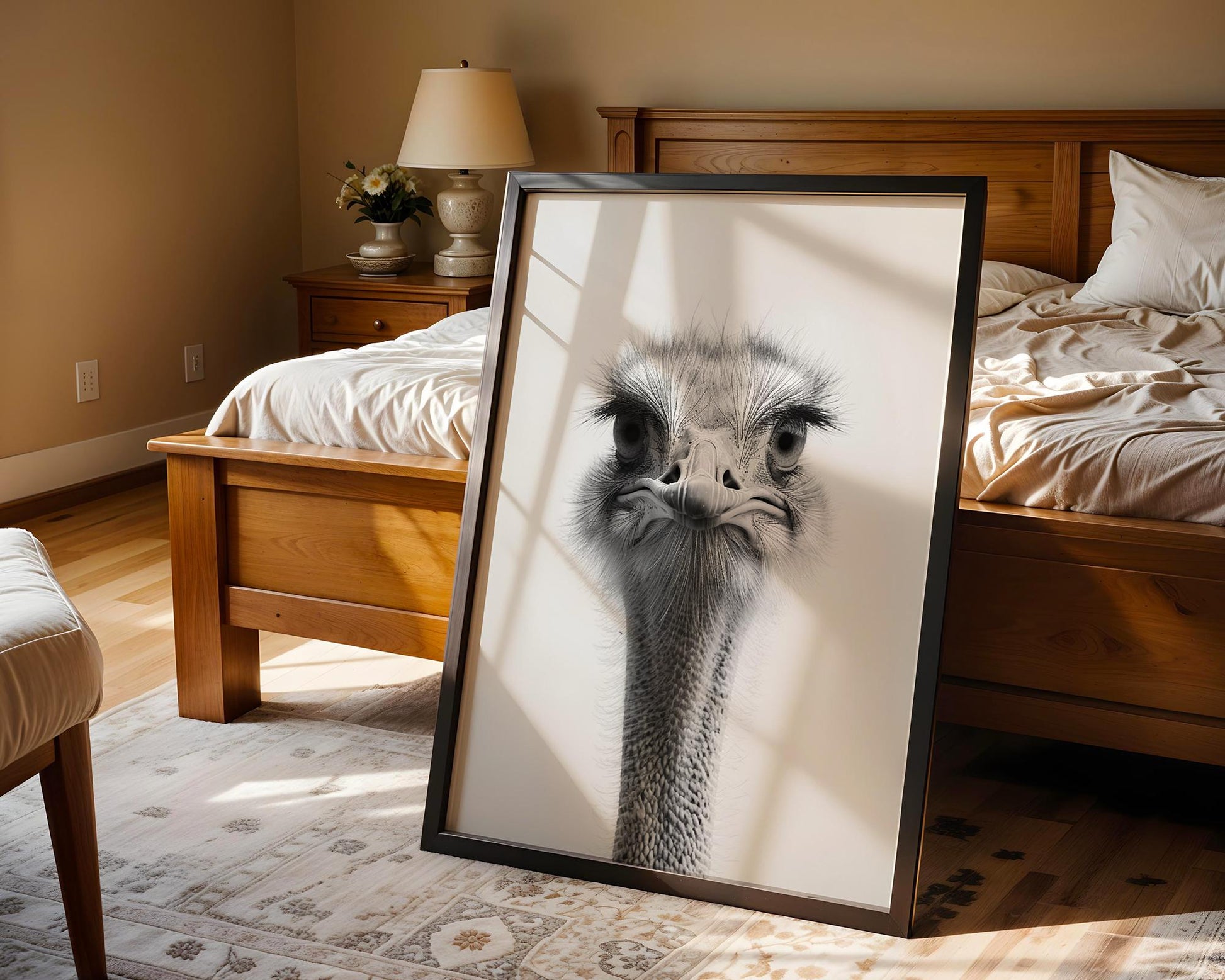 Wildlife Poster | Ostrich Fine Art Print • Minimalist Black & White Animal Portrait wall art print, minimalist black and white poster, modern Scandinavian wall decor, Monohaus