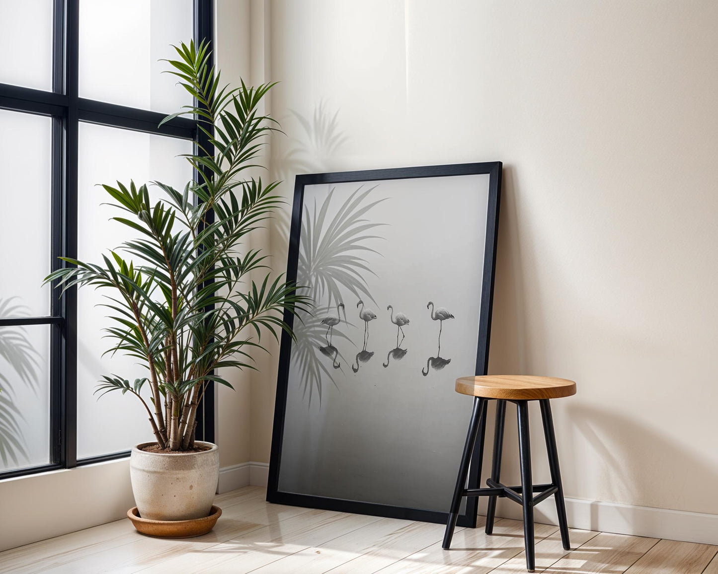 Wildlife Poster | Flamingo Reflection Print | Minimalist Black & White Fine Art wall art print, minimalist black and white poster, modern Scandinavian wall decor, Monohaus