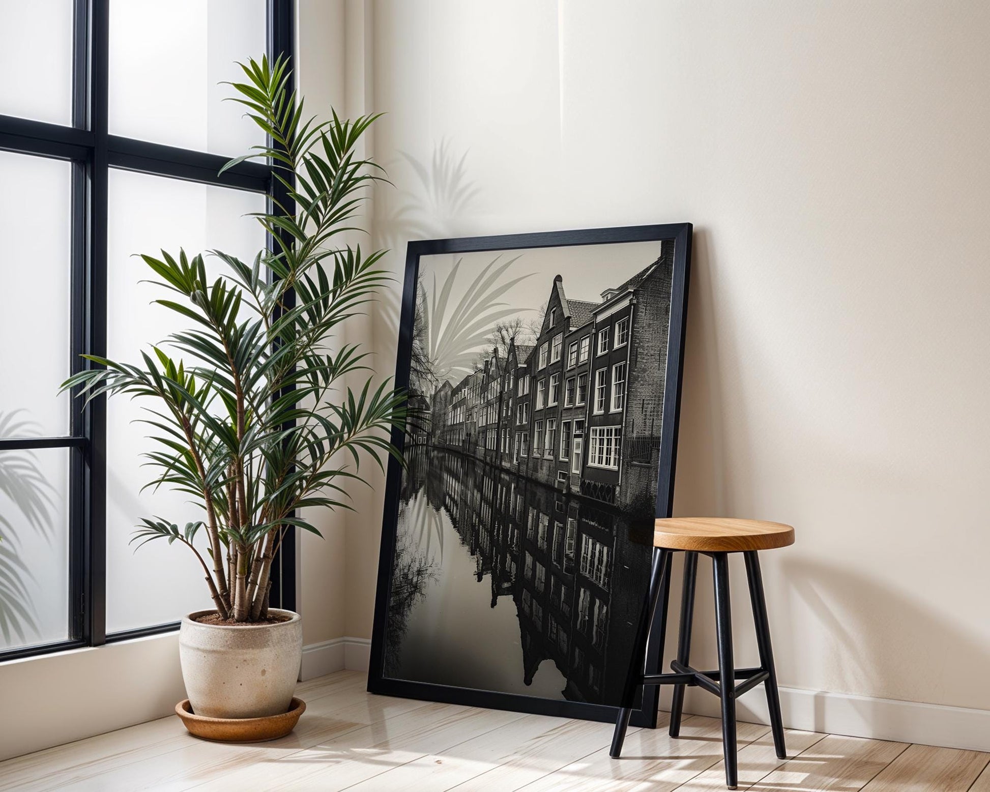 World Landmark | Amsterdam Canal Black and White Photography Print | Minimalist Home Decor wall art print, minimalist black and white poster, modern Scandinavian wall decor, Monohaus