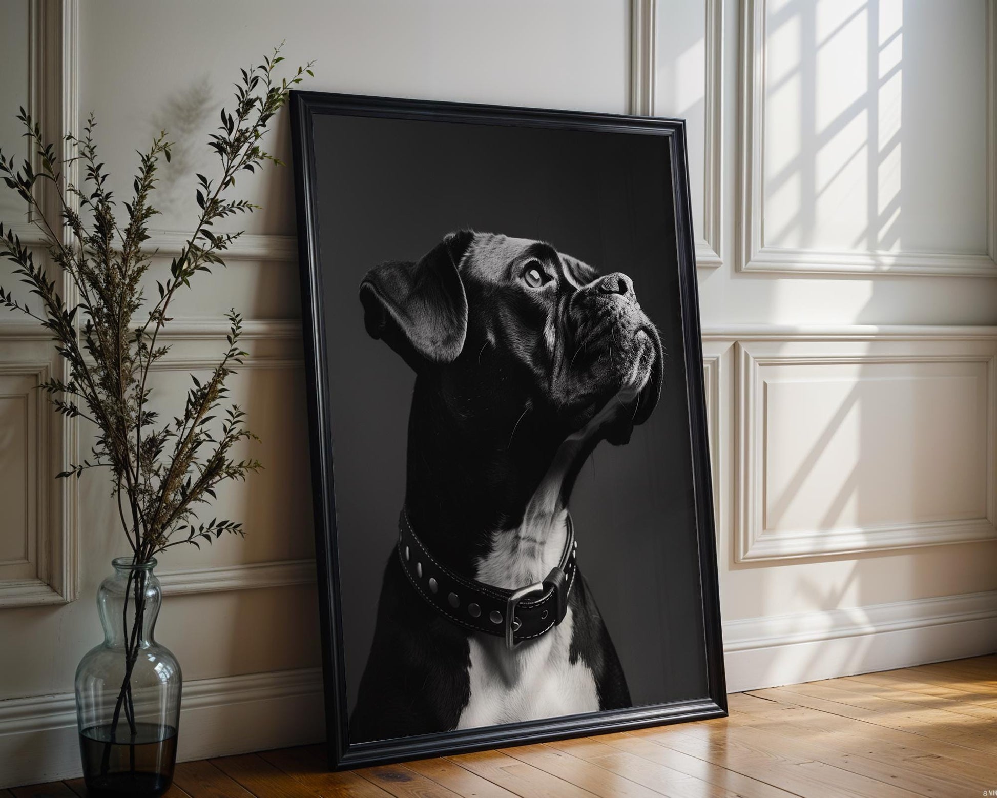 Dog Photography Boxer Pet Portrait Print | Black and White Home Decor, Minimalist Poster wall art print, minimalist black and white poster, modern Scandinavian wall decor, Monohaus