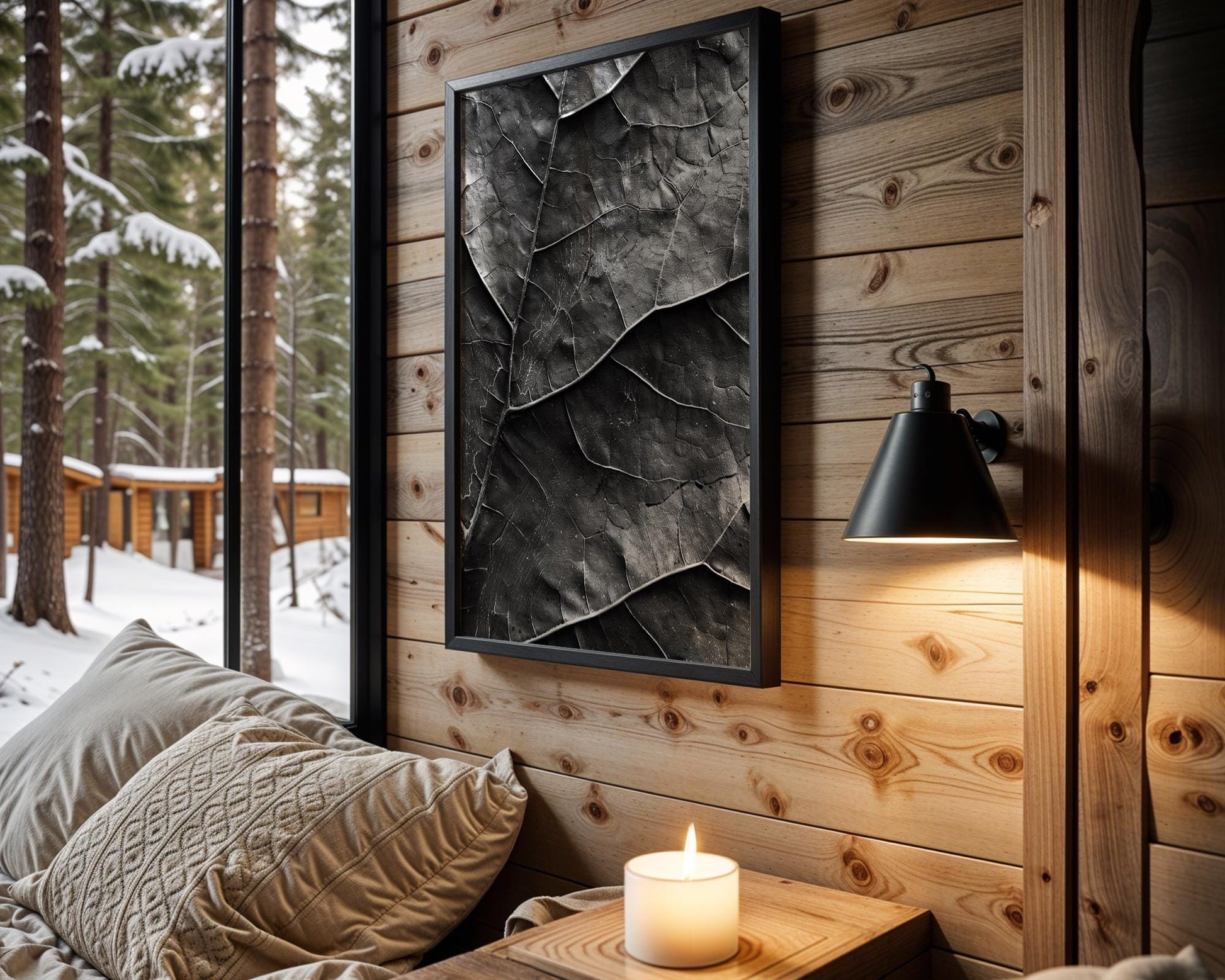 Botanical Photo | Dark  Leaf Print | Moody Macro Veins Photography wall art print, minimalist black and white poster, modern Scandinavian wall decor, Monohaus