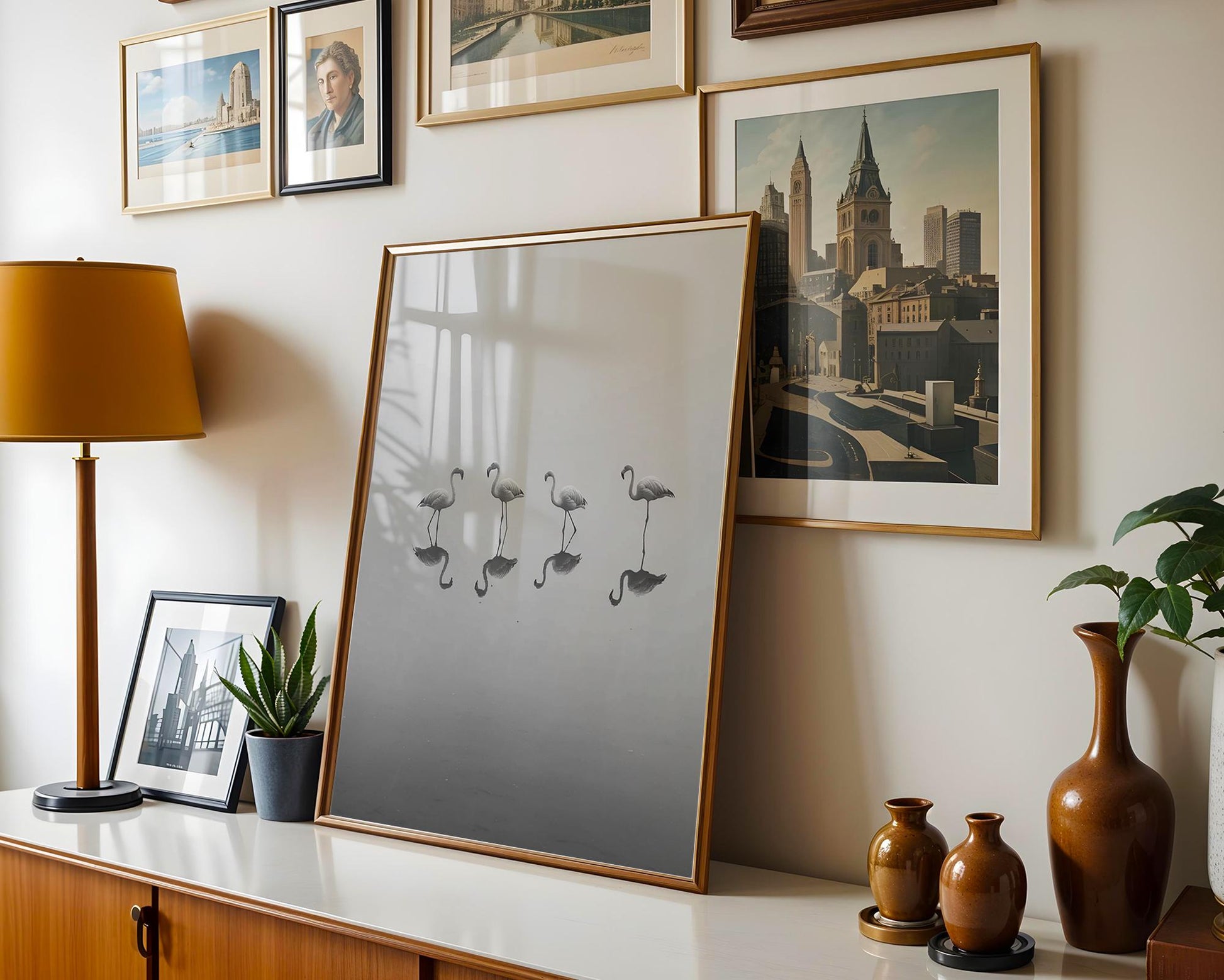 Wildlife Poster | Flamingo Reflection Print | Minimalist Black & White Fine Art wall art print, minimalist black and white poster, modern Scandinavian wall decor, Monohaus