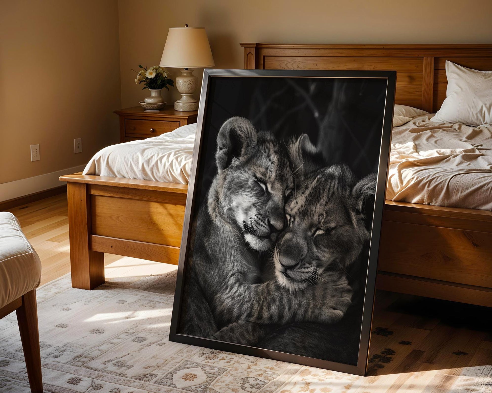 Wildlife Poster | Lion Cubs Fine Art Print • Black & White Minimalist Photography wall art print, minimalist black and white poster, modern Scandinavian wall decor, Monohaus