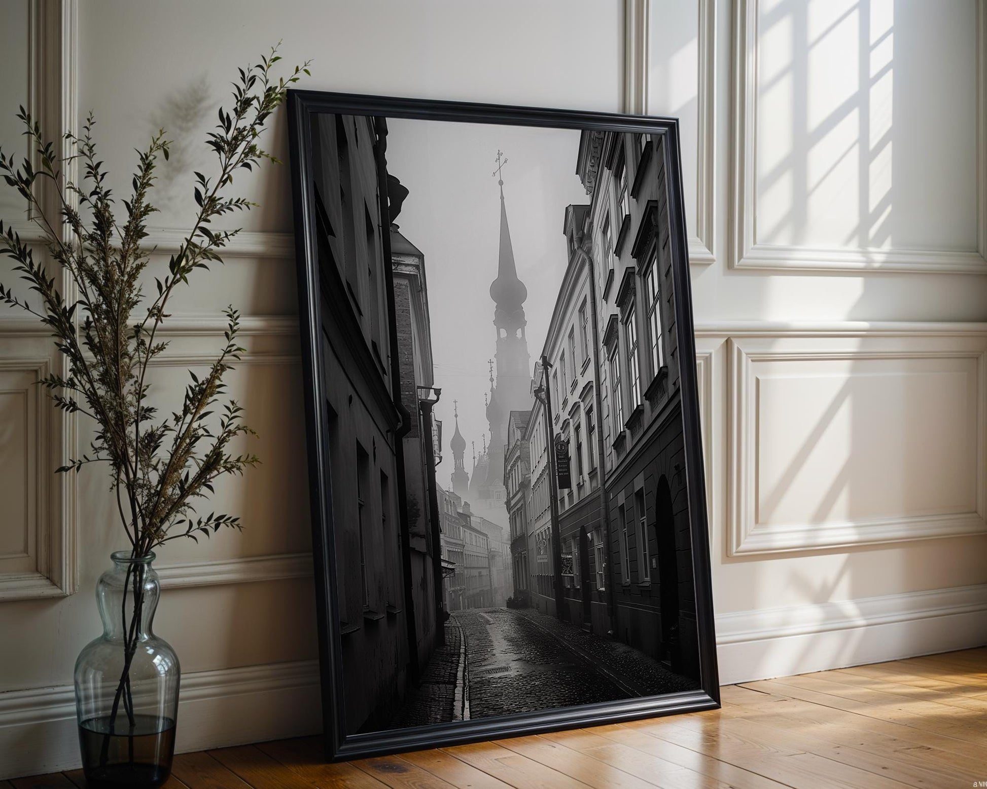 World Landmark | Riga Old Town Photography Print | Moody Baltic Architecture Wall Art wall art print, black and white architectural poster, minimalist modern Scandinavian wall decor, Monohaus