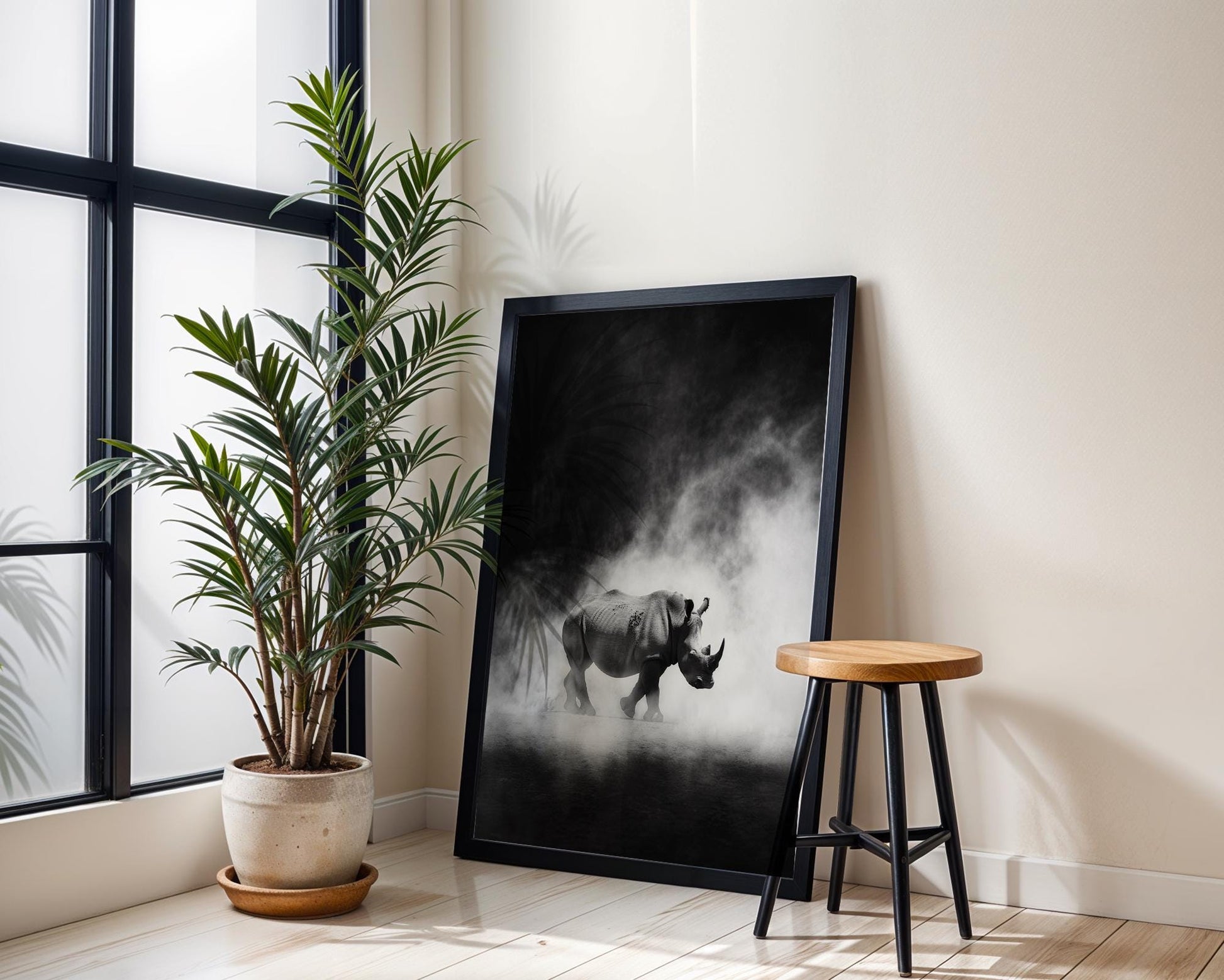Wildlife Poster | Rhino Print | Minimalist Black & White Safari Photography wall art print, minimalist black and white poster, modern Scandinavian wall decor, Monohaus