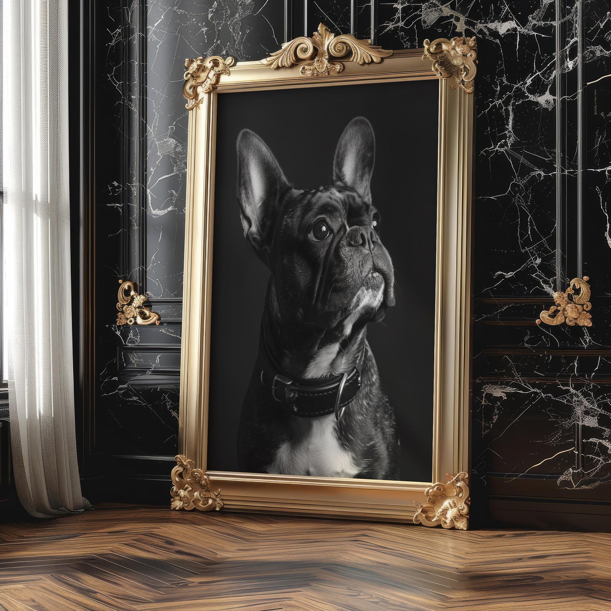 Dog Photography French Bulldog Portrait Print | Black and White Minimalist Poster wall art print, minimalist black and white poster, modern Scandinavian wall decor, Monohaus
