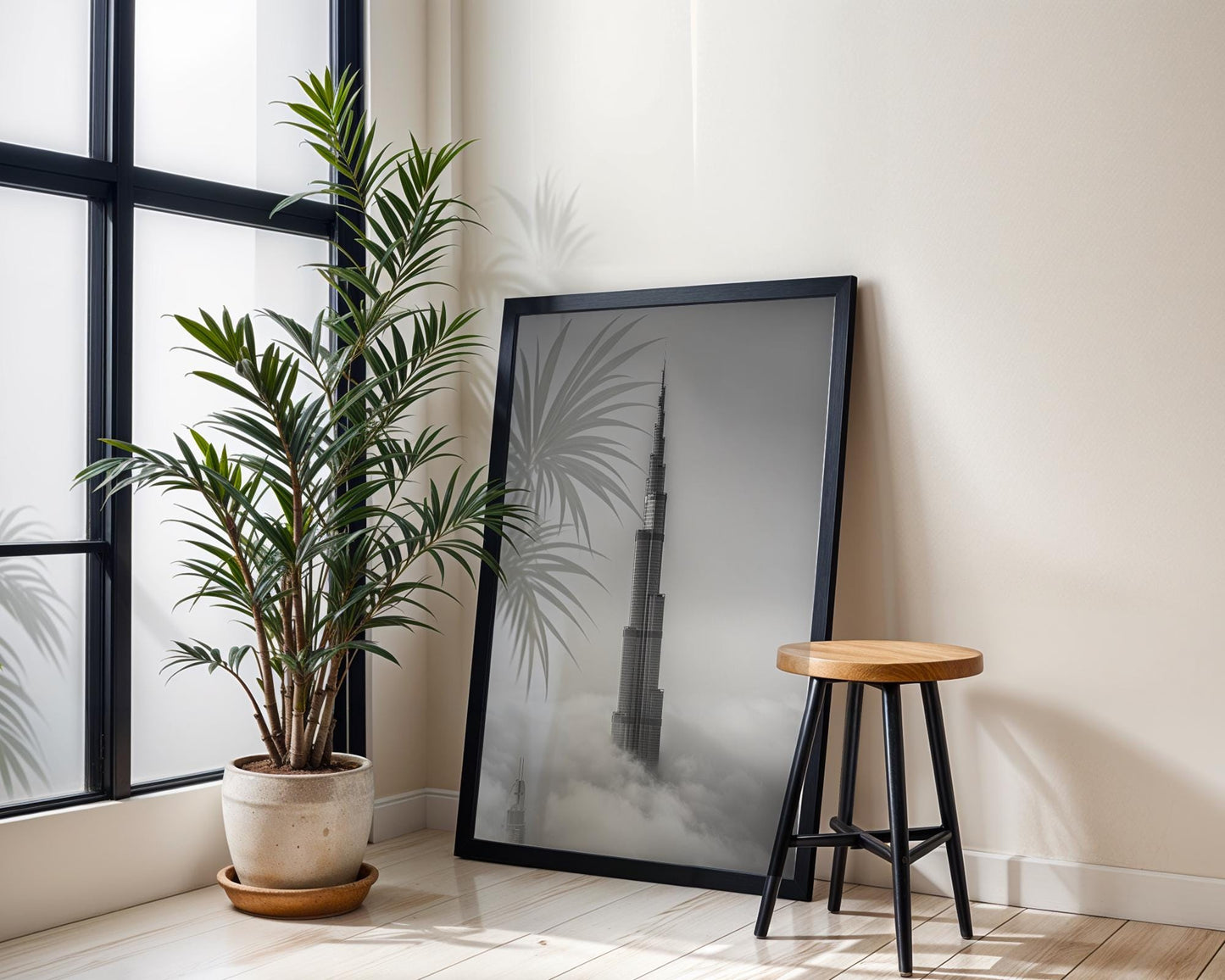World Landmark | Burj Khalifa Print | Black and White Dubai Skyline Photography wall art print, minimalist black and white poster, modern Scandinavian wall decor, Monohaus