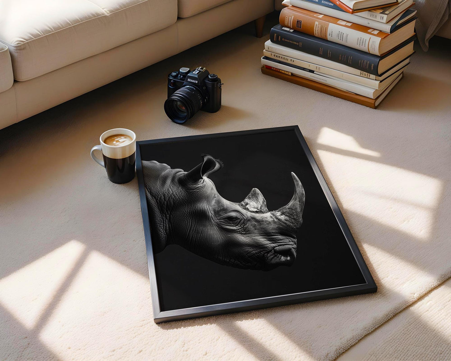 Wildlife Poster | Rhino Print | Minimalist Black & White Safari Photography wall art print, minimalist black and white poster, modern Scandinavian wall decor, Monohaus