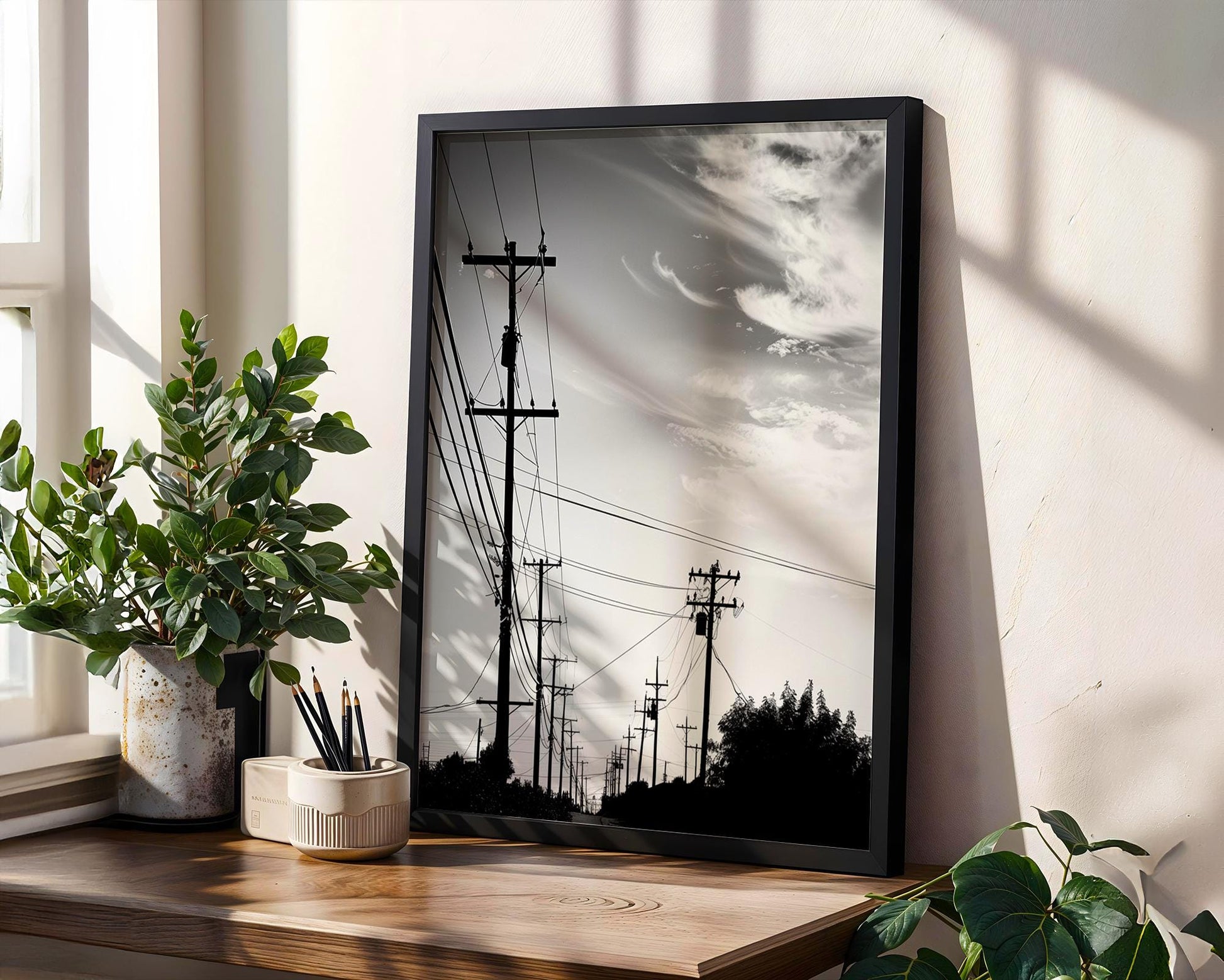 Urban Photography | Minimalist Black and White Photo Print | Power Lines Wall Art abstract wall art print, geometric minimalist poster, modern Scandinavian decor, Monohaus