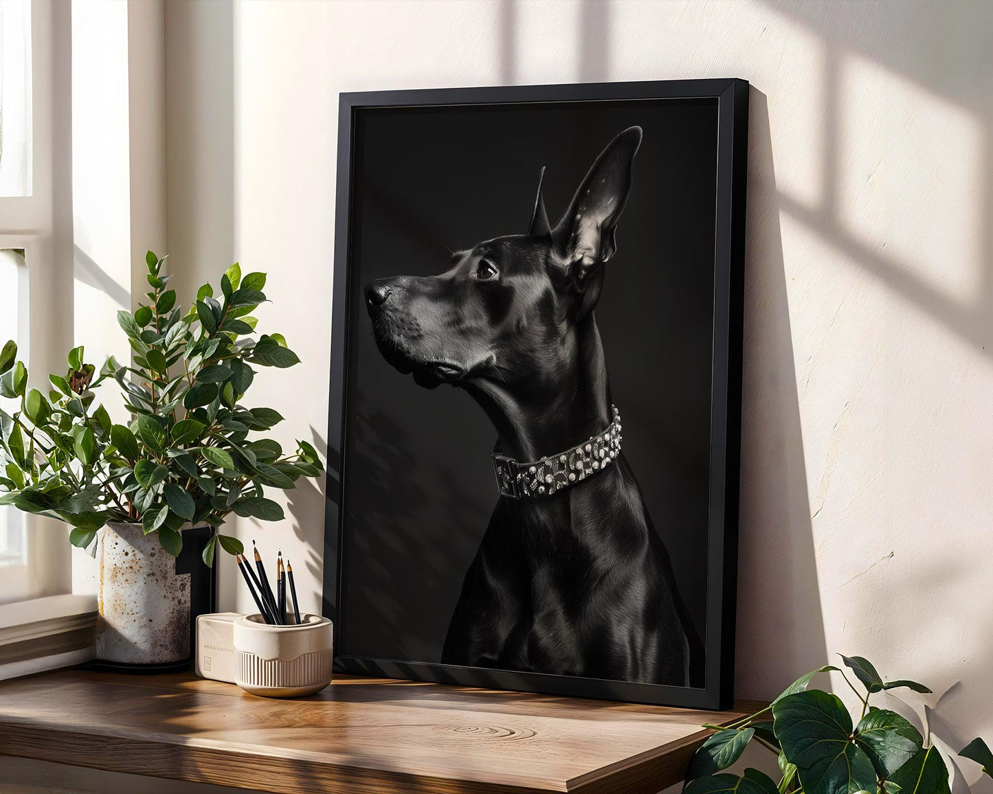 Dog Photography Doberman Art Print | Glamorous Pet Portrait, Modern Wall Decor wall art print, minimalist black and white poster, modern Scandinavian wall decor, Monohaus