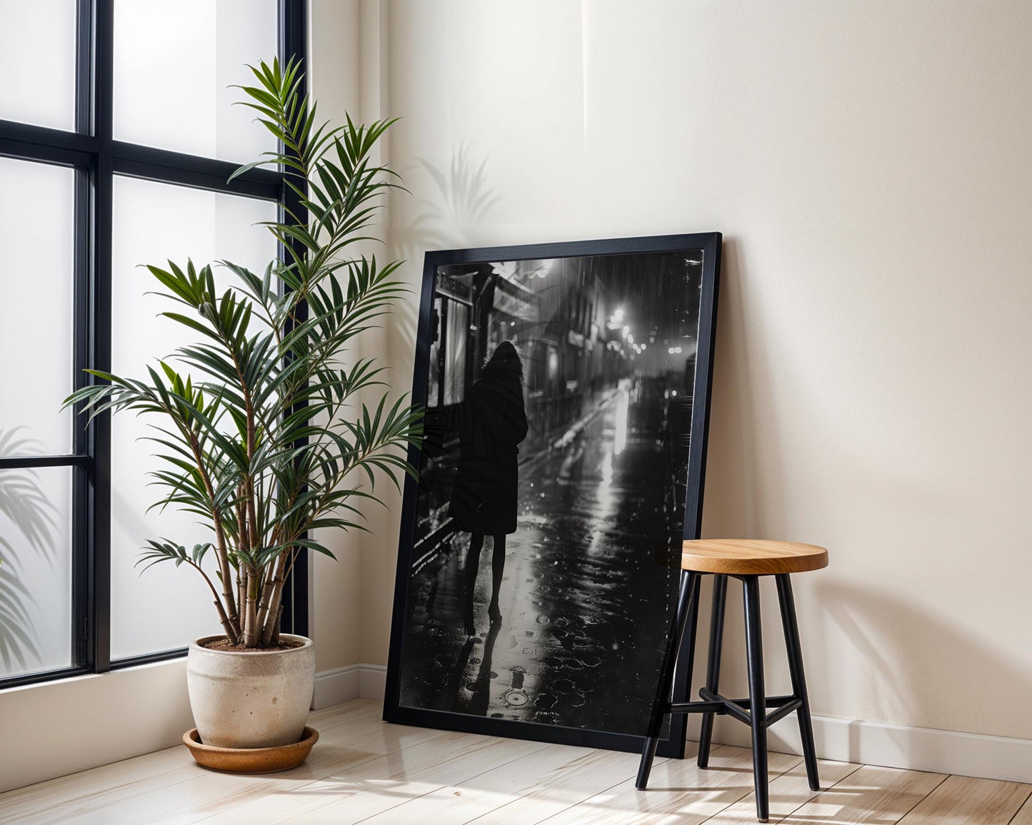 Rainy Street Photography Print | Black and White Noir, Urban Minimalist Decor black and white photo print, minimalist monochrome wall art poster for modern interiors, Monohaus