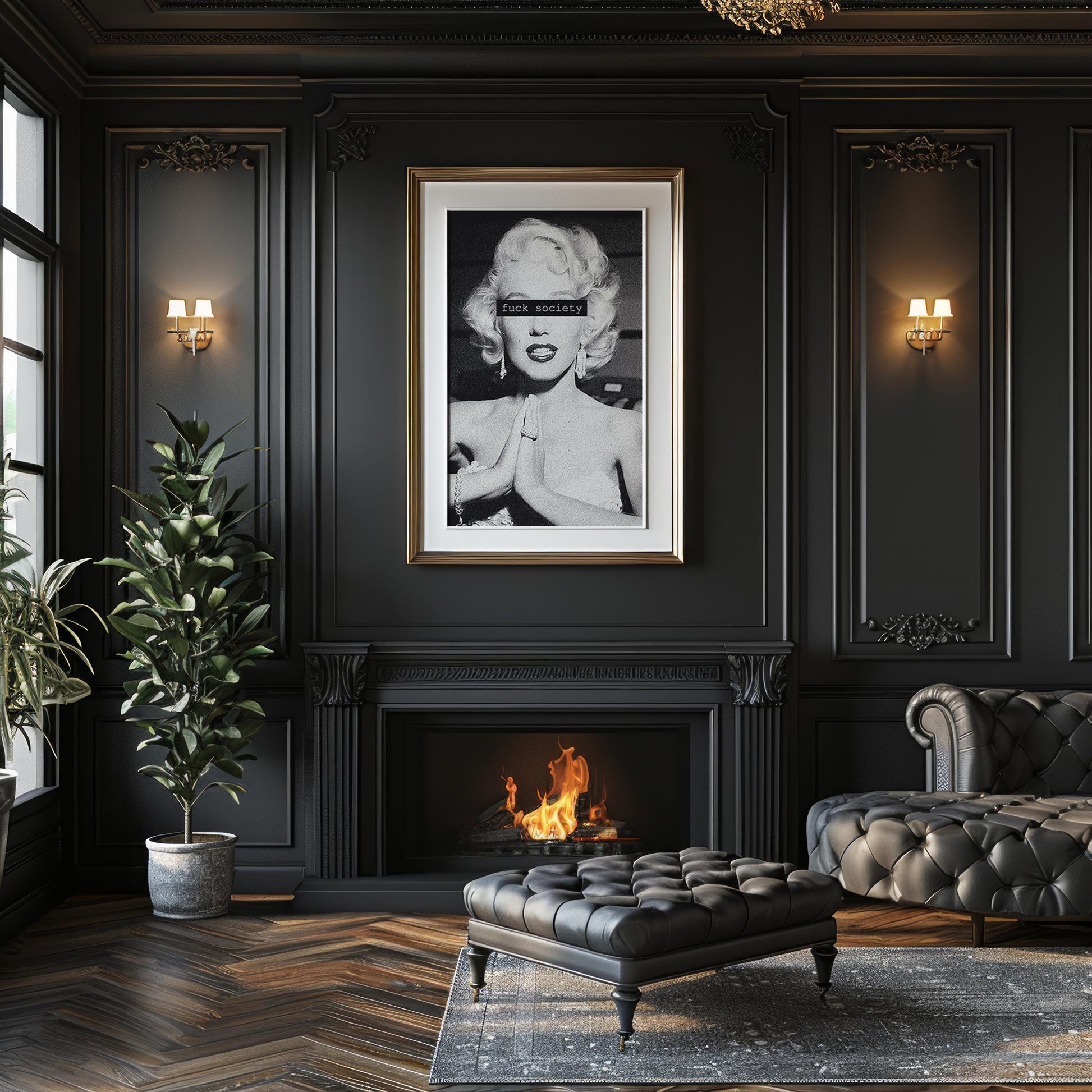 Designer Wall Art | Monochrome Monroe Portrait Print | Bold Censored Text, Pop Art Poster wall art print, minimalist black and white poster, modern Scandinavian wall decor, Monohaus