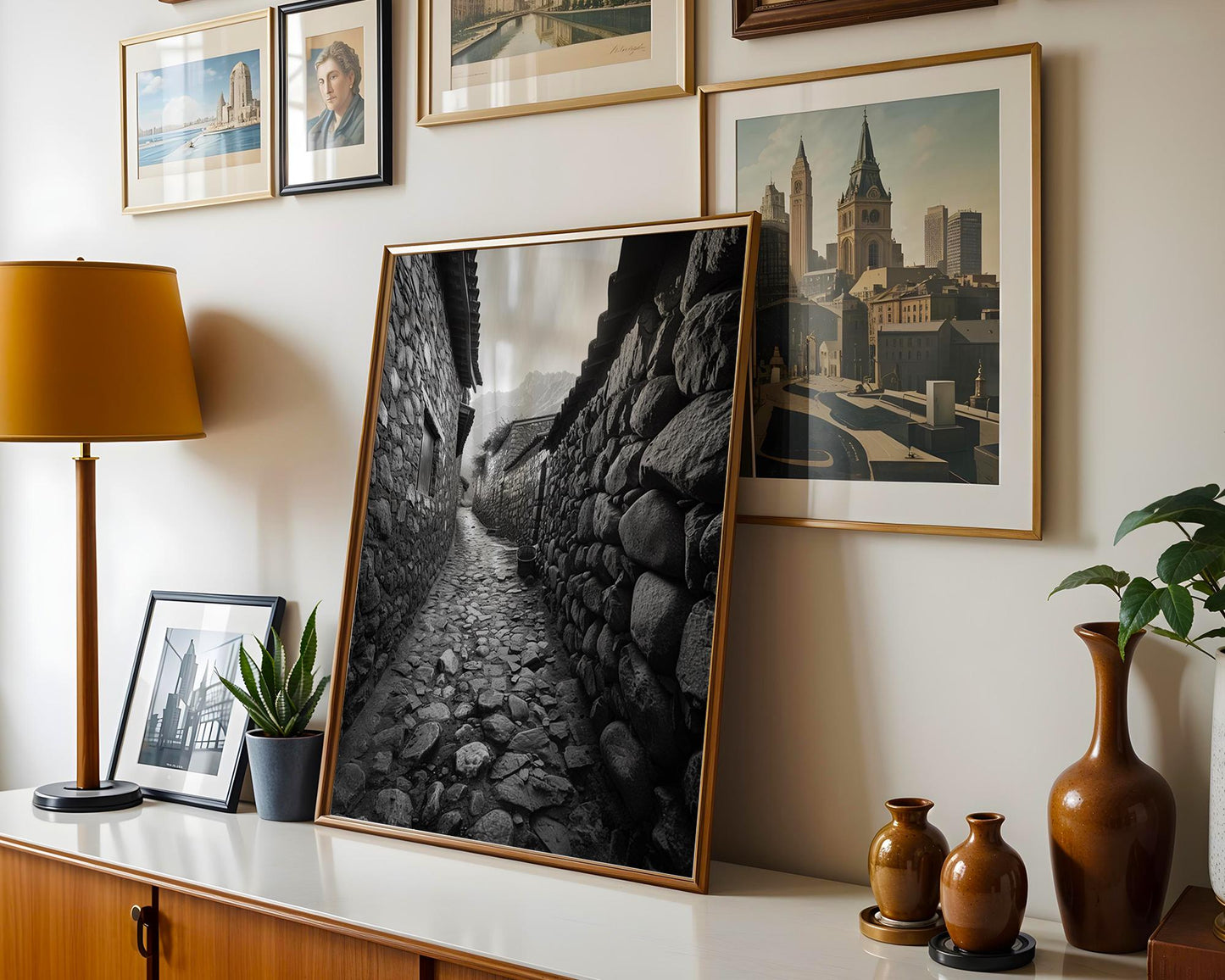 World Landmark | Ollantaytambo Peru Print | Stone Alleyway, Black and White Andes Photography wall art print, minimalist black and white poster, modern Scandinavian wall decor, Monohaus