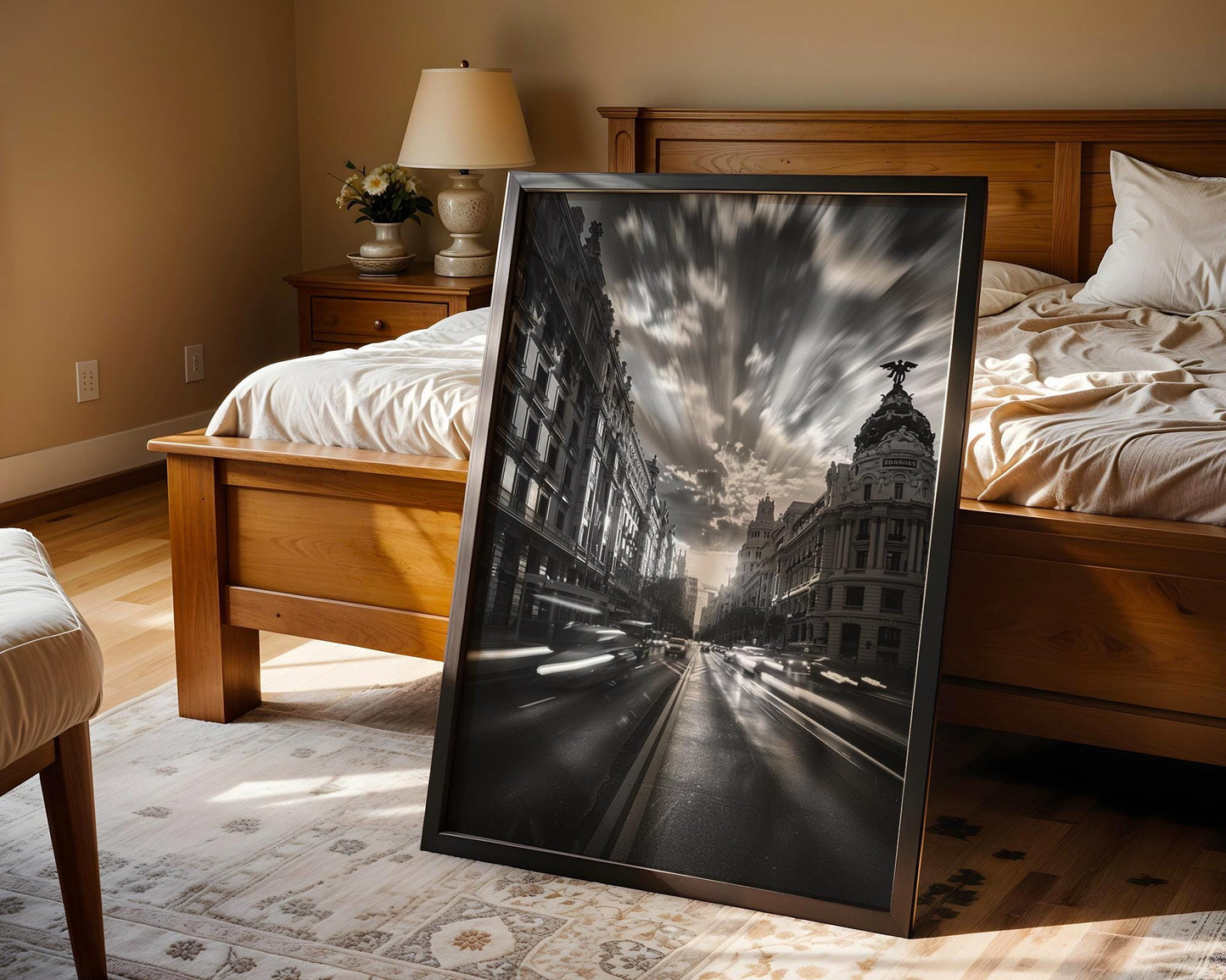 World Landmark | Madrid Gran Vía Sunset Photography Print | Urban Black and White Art