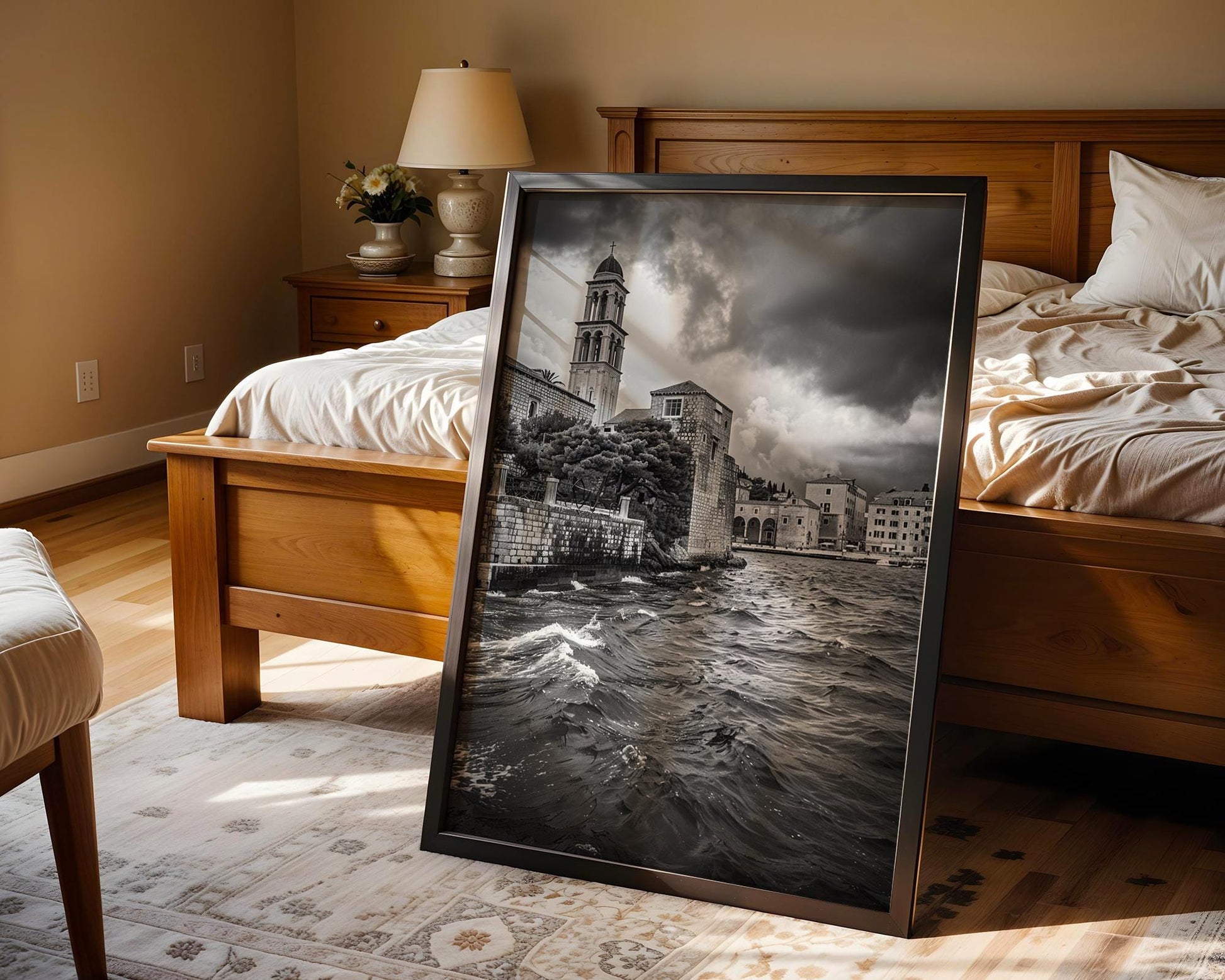 World Landmark | Dubrovnik Croatia Print | Black and White Seaside Architecture wall art print, black and white architectural poster, minimalist modern Scandinavian wall decor, Monohaus