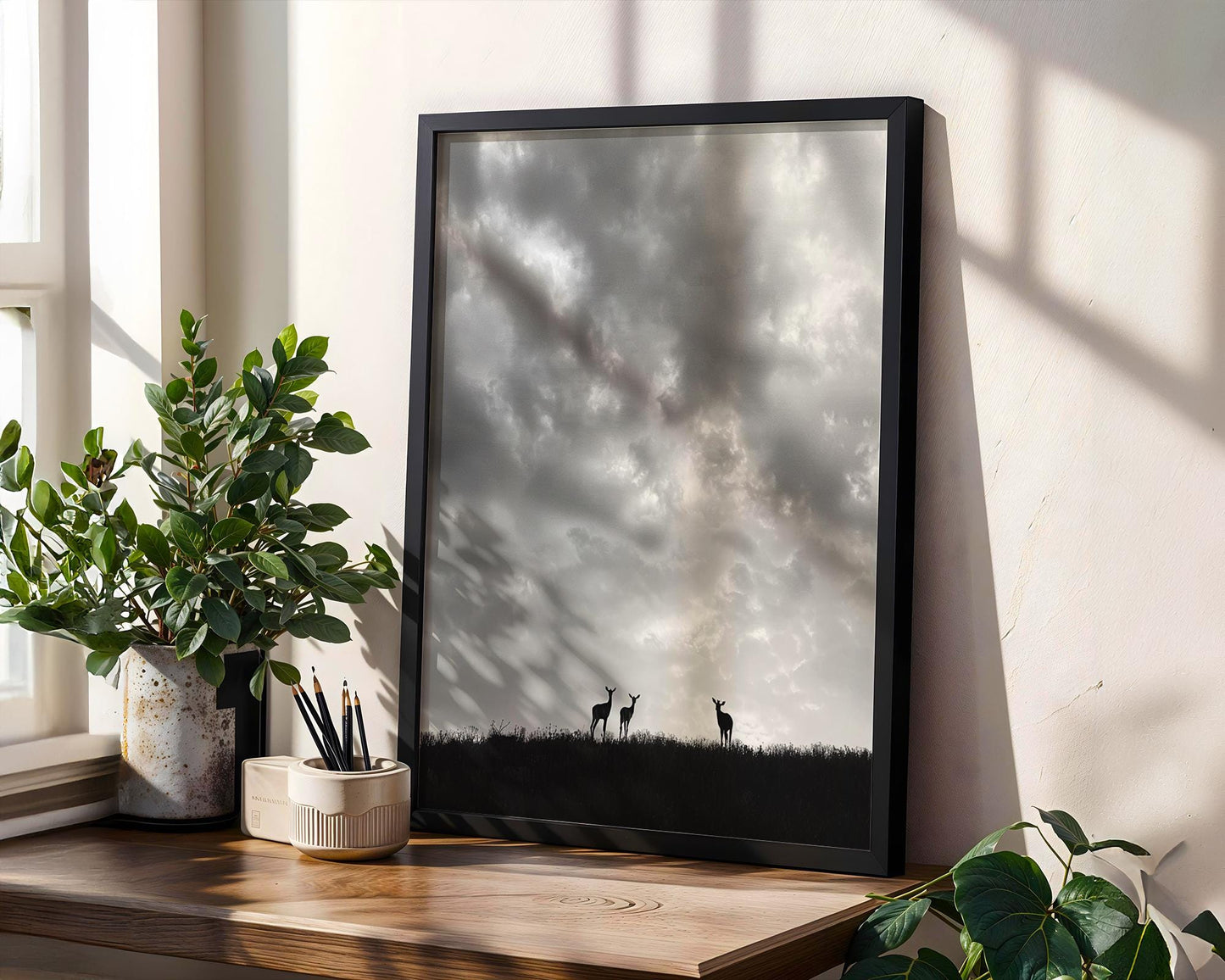 Wildlife Poster | Antelope Silhouette Fine Art Print • Minimalist Black & White Photography wall art print, minimalist black and white poster, modern Scandinavian wall decor, Monohaus