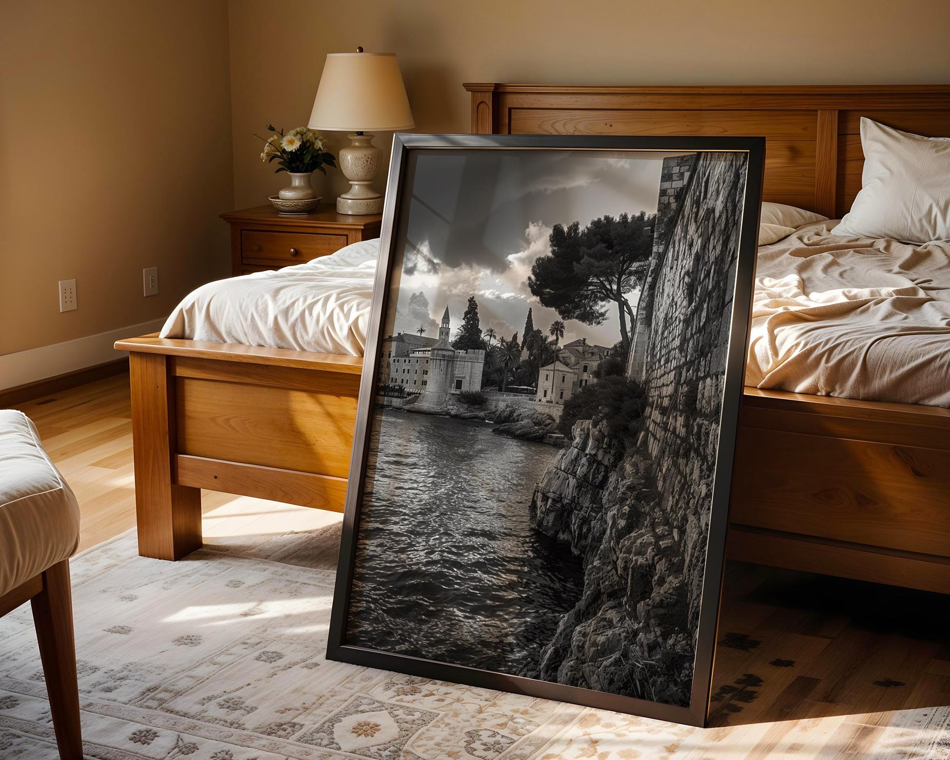 World Landmark | Dubrovnik City Walls Print | Black and White Croatia Travel Photography wall art print, black and white architectural poster, minimalist modern Scandinavian wall decor, Monohaus