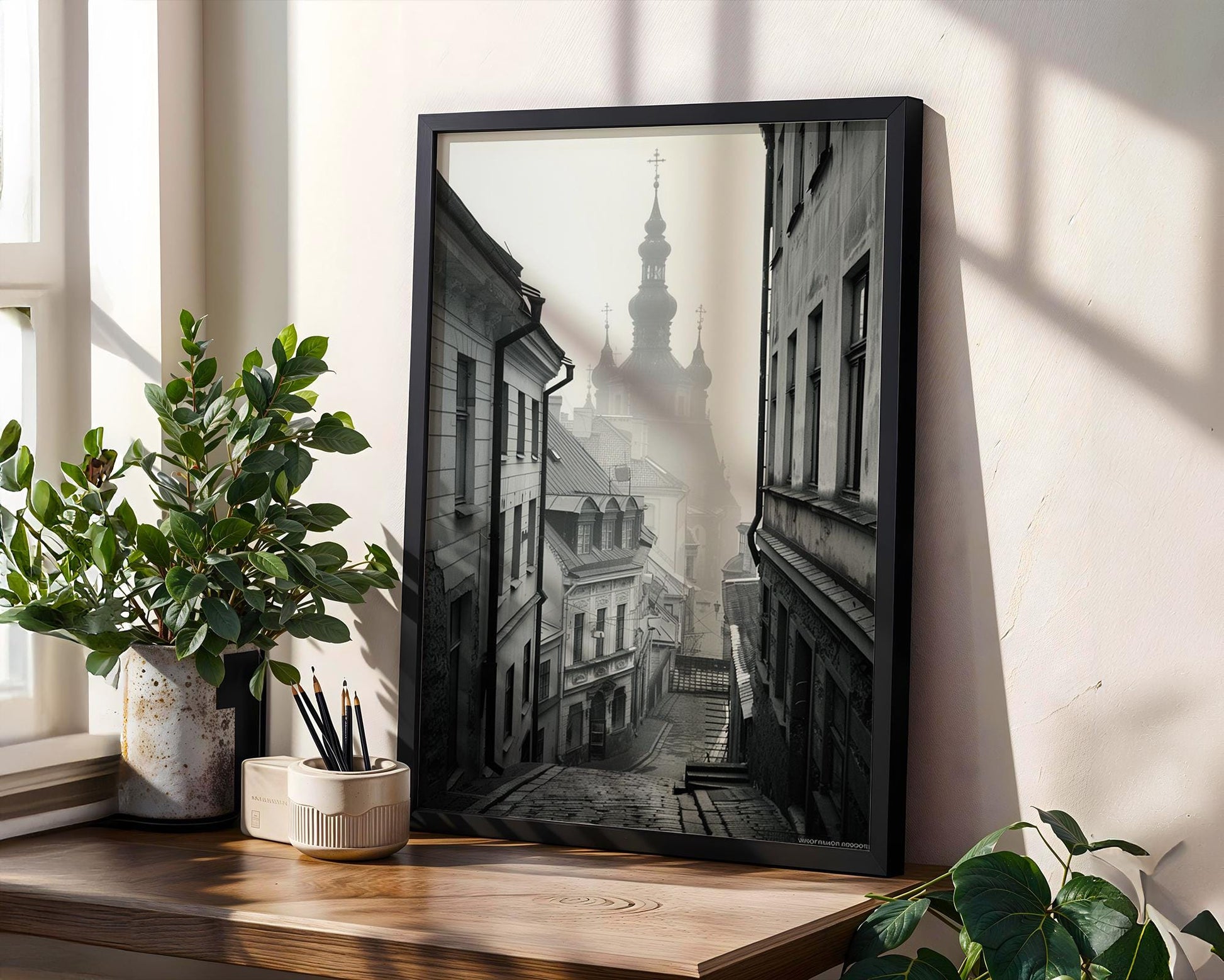 World Landmark | Vilnius Old Town Photography Print | Black and White European Travel Art wall art print, minimalist black and white poster, modern Scandinavian wall decor, Monohaus