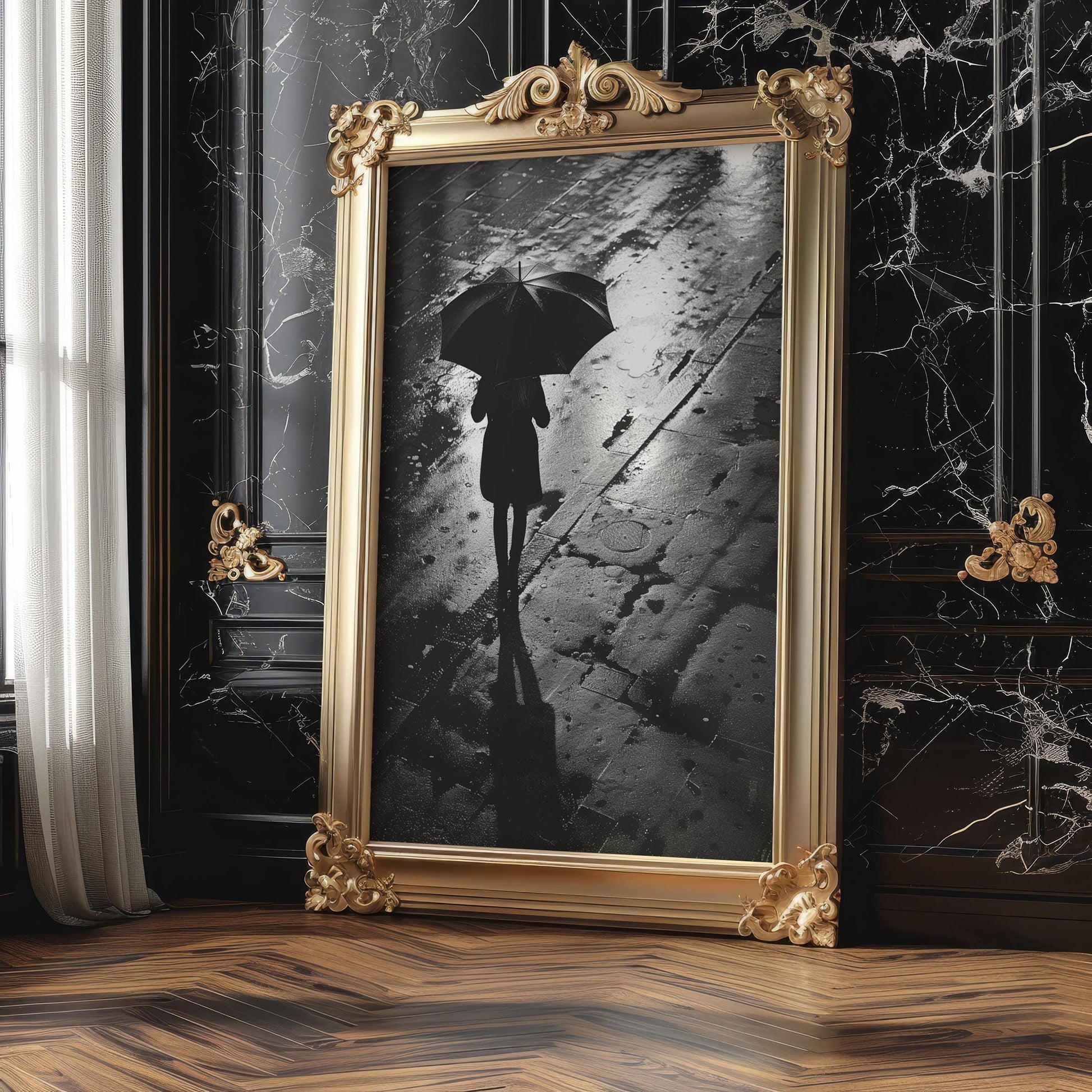 Urban Photography | Rainy Street Black & White Poster | Minimalist Wall Art black and white photo print, minimalist monochrome wall art poster for modern interiors, Monohaus