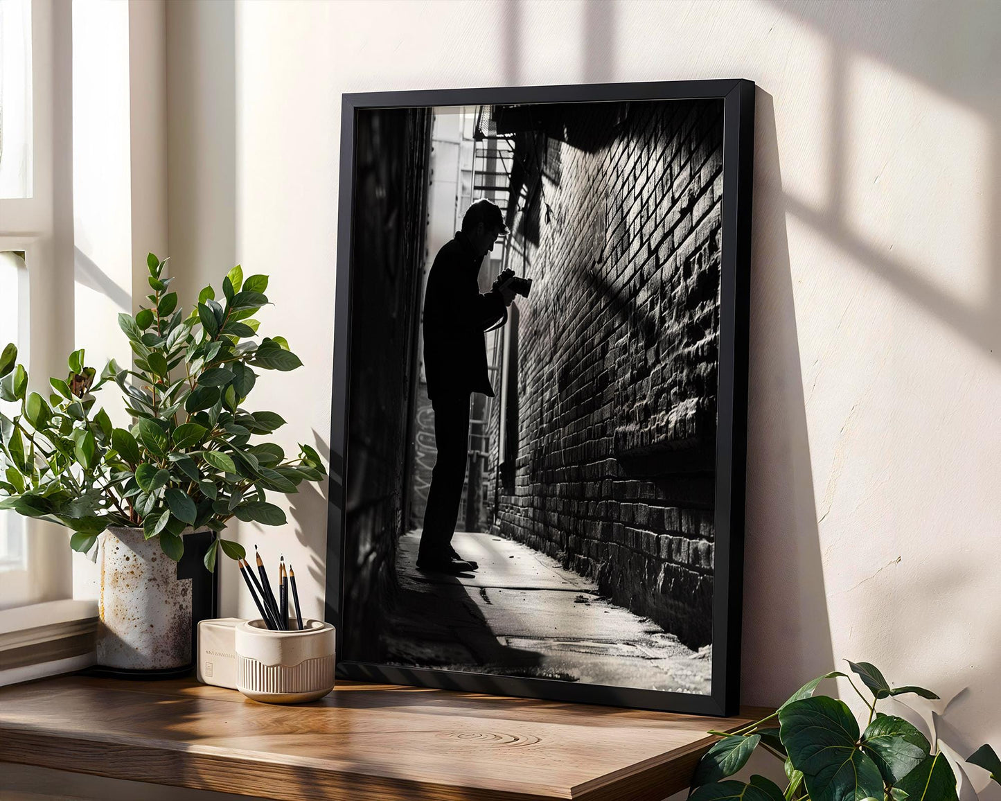 Urban Photography | Photographer Silhouette Minimal Black & White Street Scene black and white photo print, minimalist monochrome wall art poster for modern interiors, Monohaus