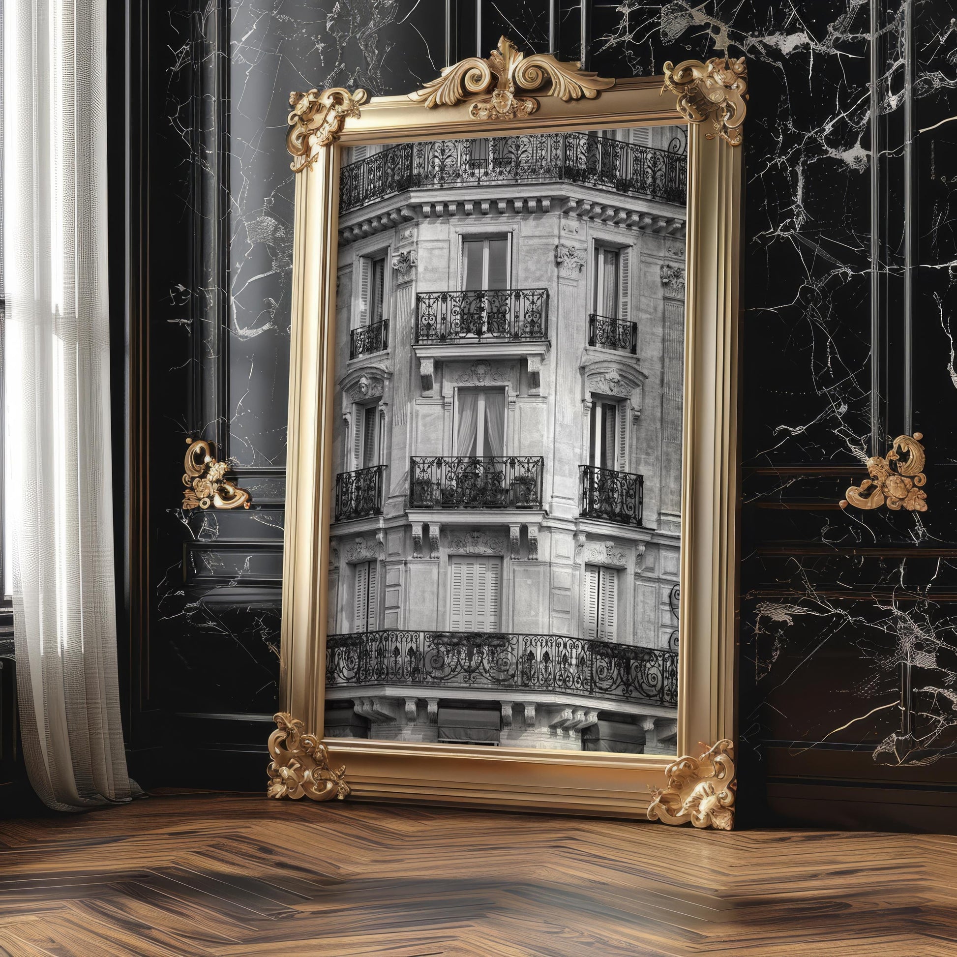 Designer Wall Art | Paris Balcony | Black and White Haussmann Architecture wall art print, black and white architectural poster, minimalist modern Scandinavian wall decor, Monohaus