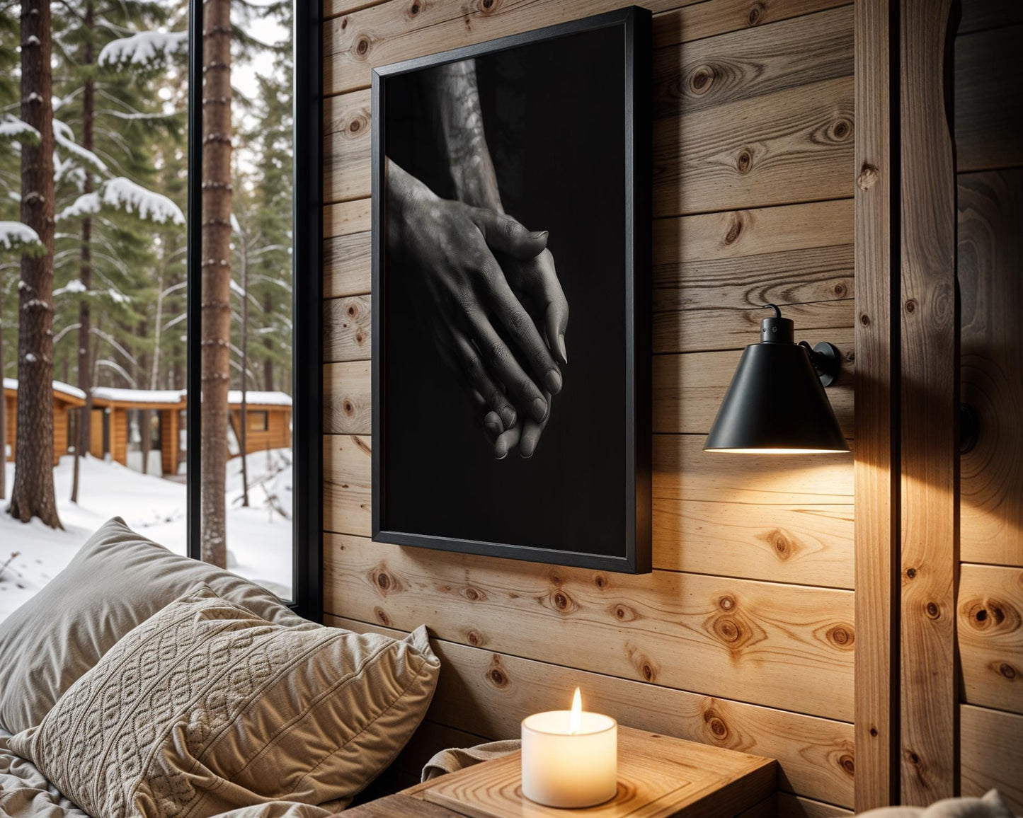 Minimal Wall Art Intimate Hands Print | Moody Black and White Photography wall art print, minimalist black and white poster, modern Scandinavian wall decor, Monohaus