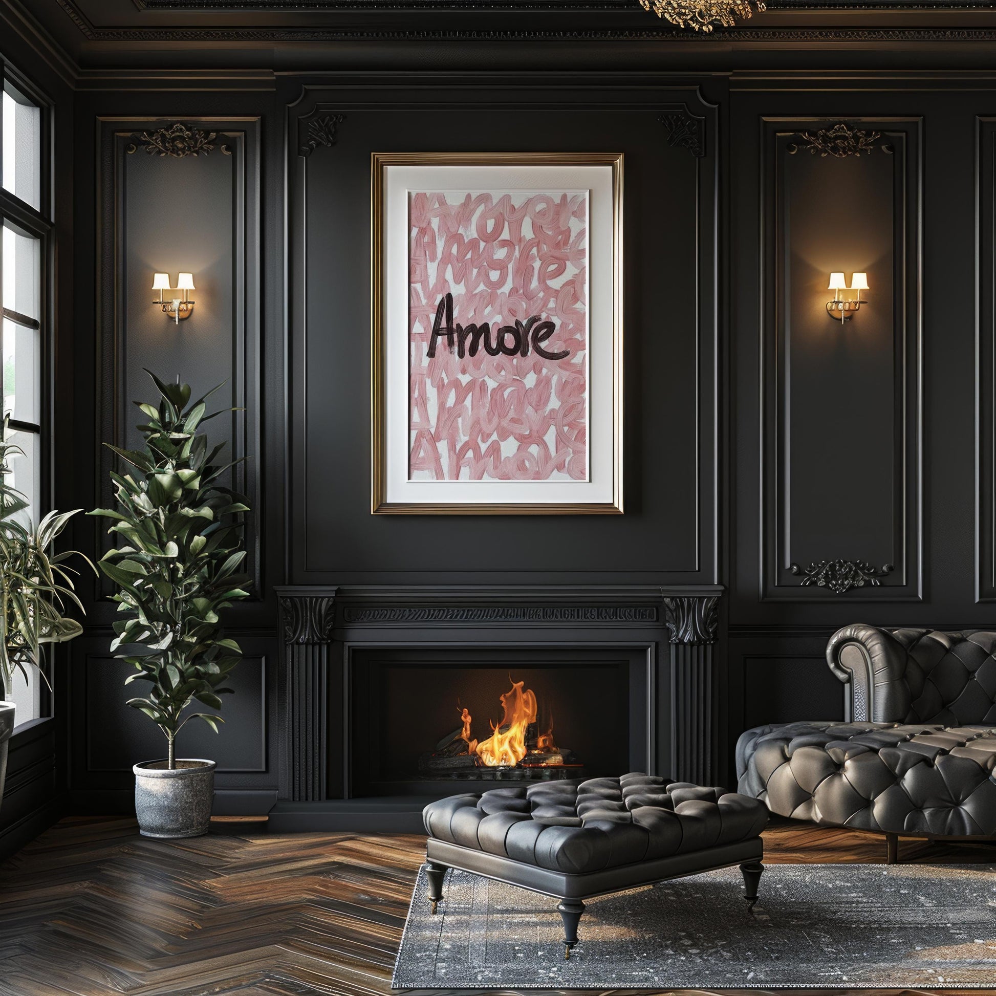 Designer Wall Art | Amore Typography Poster | Modern Blush Pink Love Print typography wall art print, minimalist black and white type poster, modern graphic design decor, Monohaus