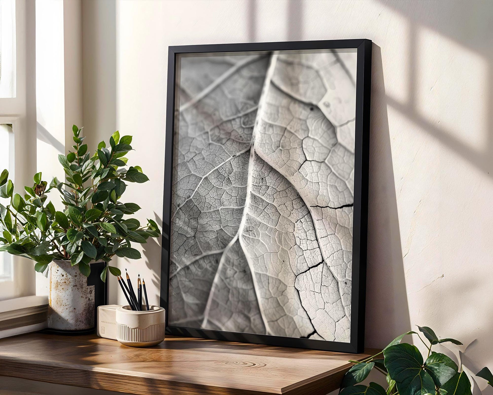 Botanical Photo | Monochrome Leaf Veins Print | Minimalist Nature Photography wall art print, minimalist black and white poster, modern Scandinavian wall decor, Monohaus