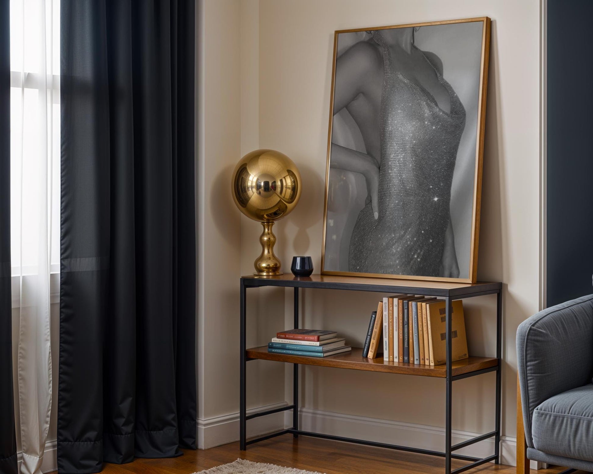 Designer Wall Art | Chainmail Dress Print | Black & White Glam Fashion Poster wall art print, minimalist black and white poster, modern Scandinavian wall decor, Monohaus