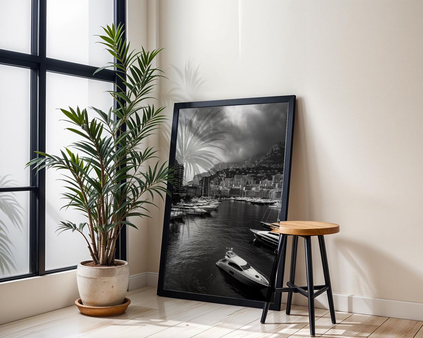 World Landmark | Monaco Marina Black and White Print | Port Hercules Yacht Photography