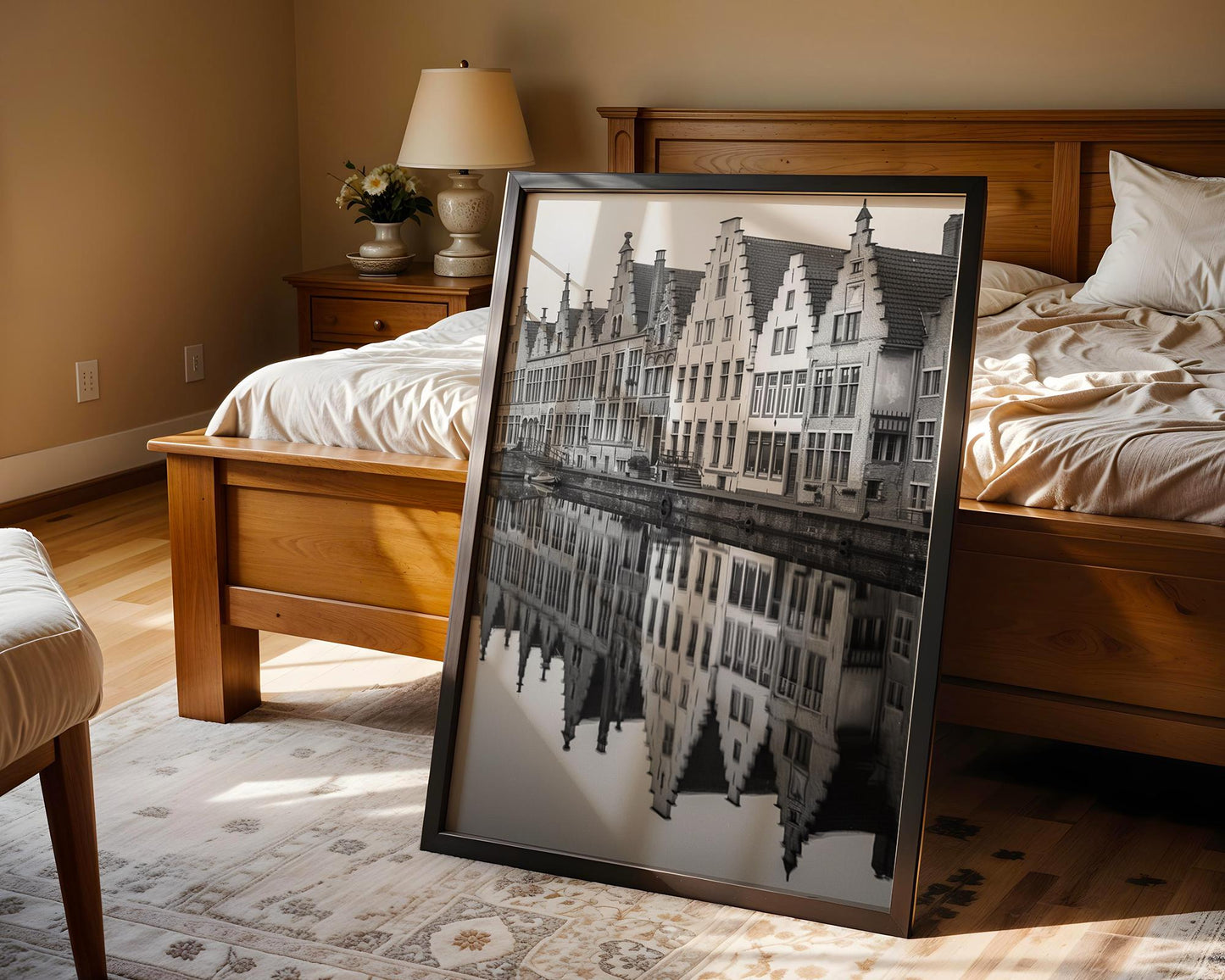 World Landmark | Bruges Canal Black and White Photography Print | Belgium Architecture Wall Art