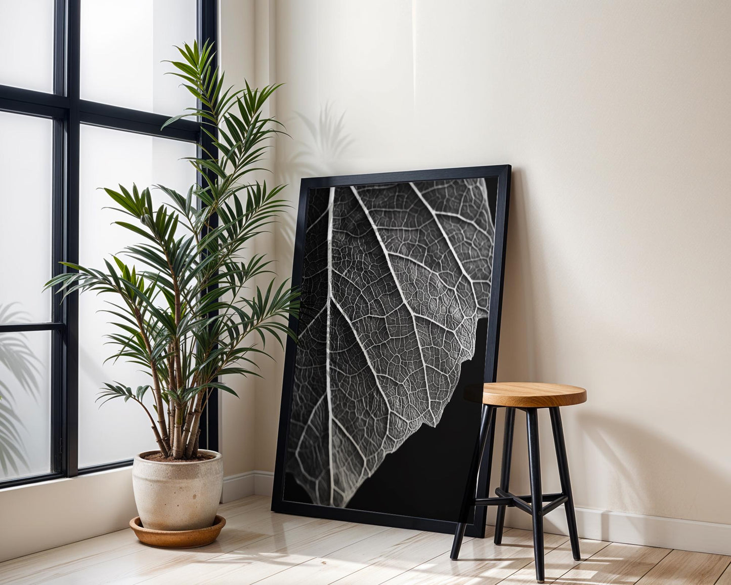 Botanical Photo | Abstract Leaf Macro Photography Print | Black & White Minimal abstract wall art print, geometric minimalist poster, modern Scandinavian decor, Monohaus