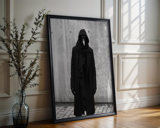 Minimal Wall Art Surreal Raven Figure Art Print | Dark Academia Photography wall art print, minimalist black and white poster, modern Scandinavian wall decor, Monohaus
