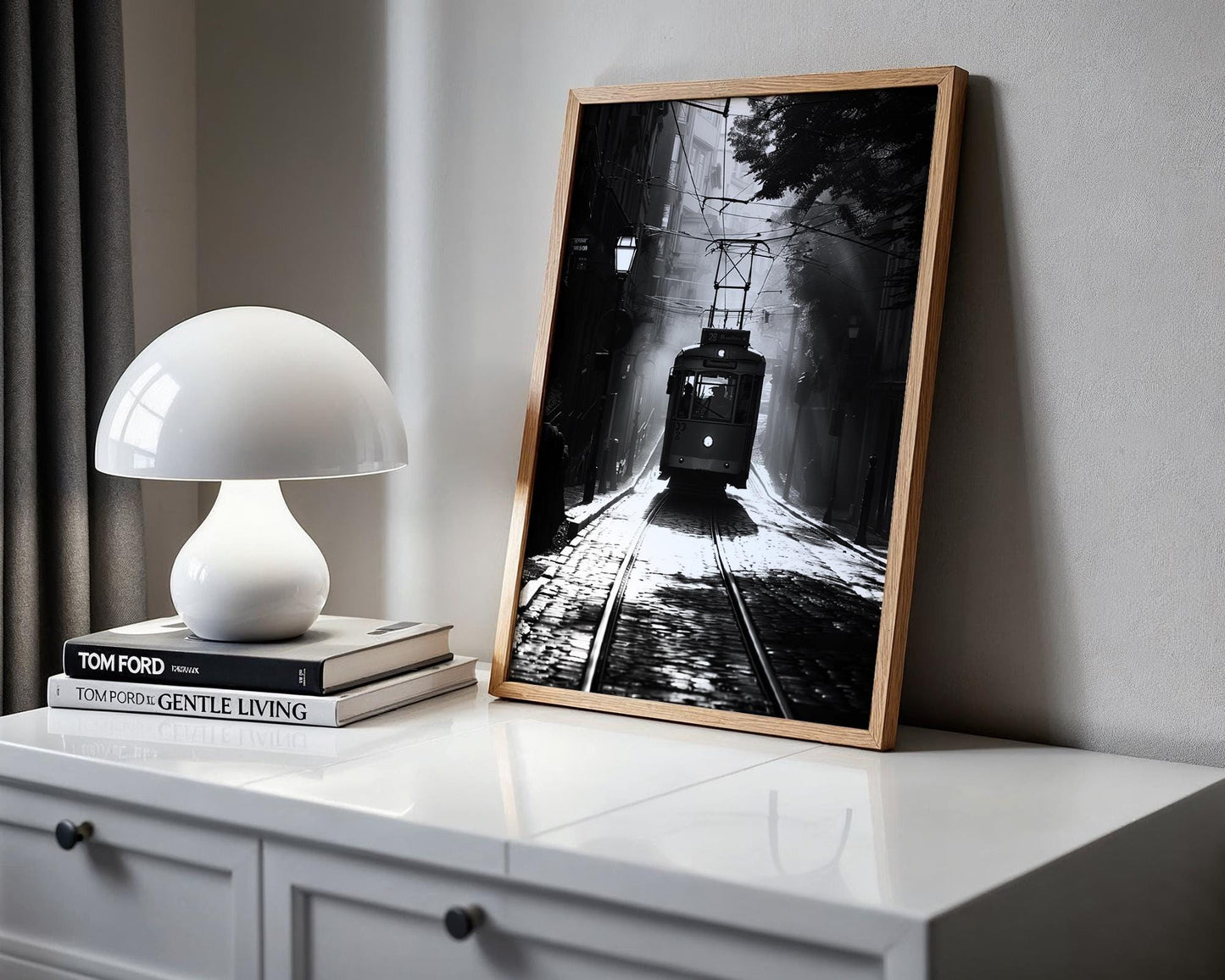 World Landmark | Lisbon Tram Print | Black and White Portugal Street Photography black and white photo print, minimalist monochrome wall art poster for modern interiors, Monohaus