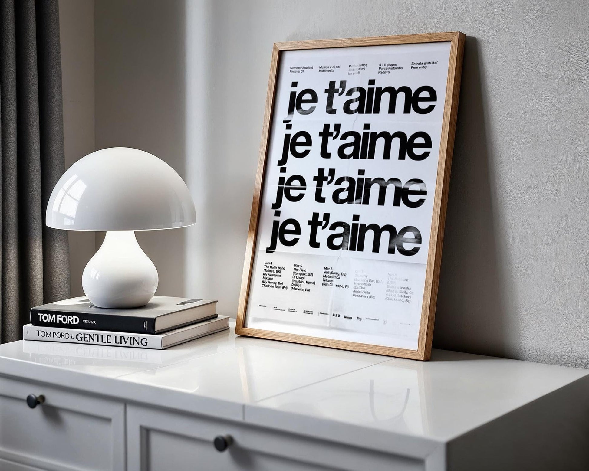 Designer Wall Art | Je T'aime Typography Print | Minimalist French Quote typography wall art print, minimalist black and white type poster, modern graphic design decor, Monohaus