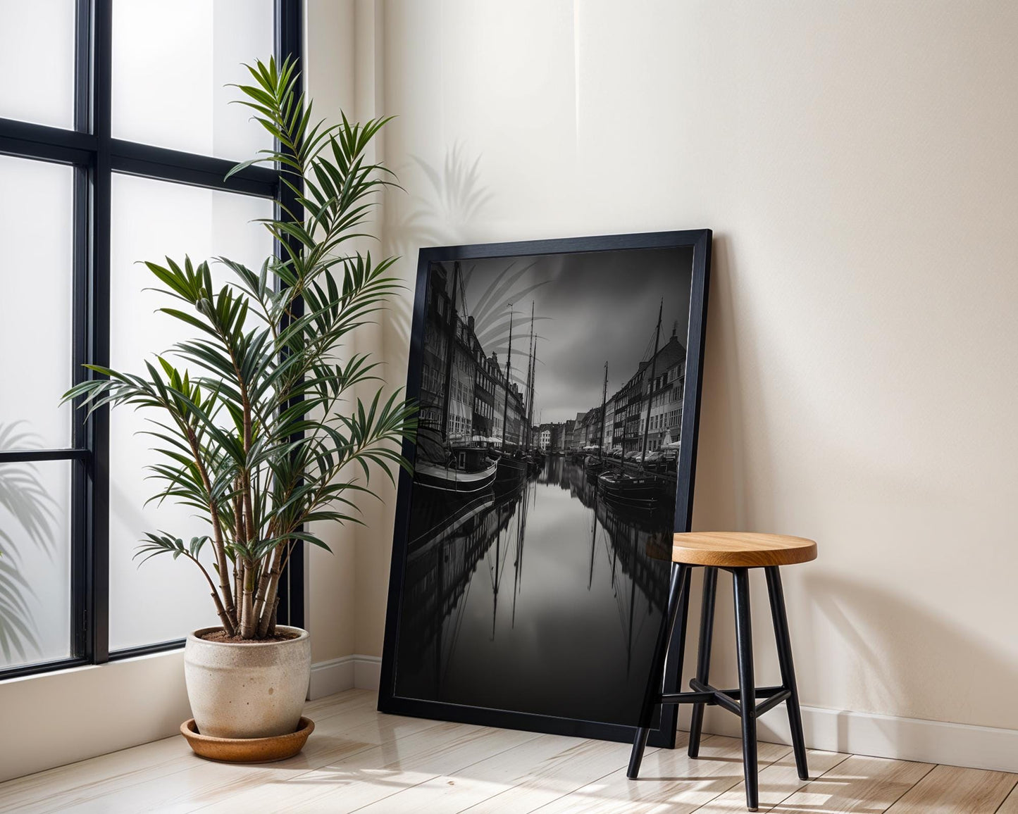 World Landmark | Copenhagen Nyhavn Canal Print | Black & White Scandinavian Wall Art wall art print, minimalist black and white poster, modern Scandinavian wall decor, Monohaus
