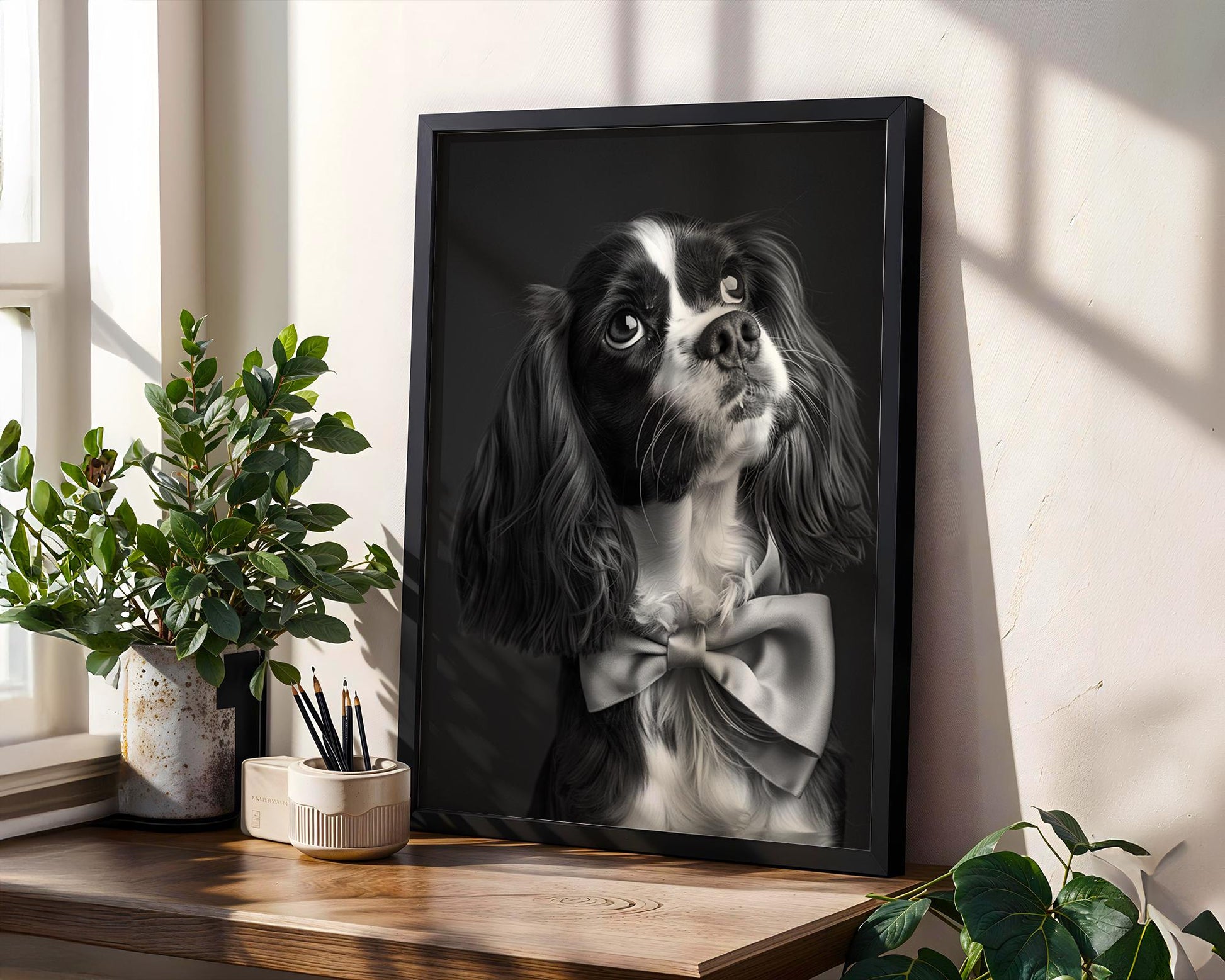 Dog Photography Cavalier King Charles Spaniel Portrait | Modern Black and White Pet Home Decor wall art print, minimalist black and white poster, modern Scandinavian wall decor, Monohaus