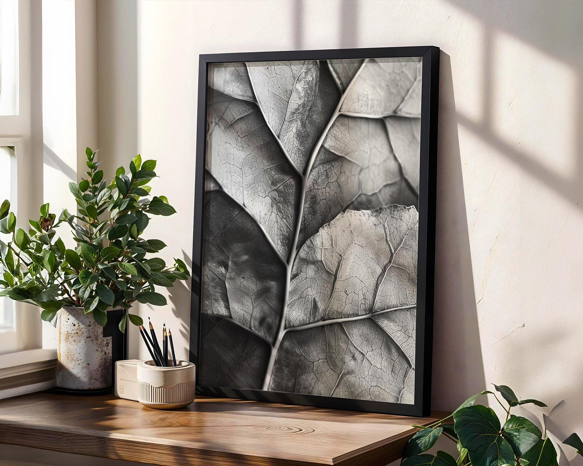 Botanical Photo | Fiddle Leaf Fig Print | Black and White Abstract Plant Wall Art abstract wall art print, geometric minimalist poster, modern Scandinavian decor, Monohaus